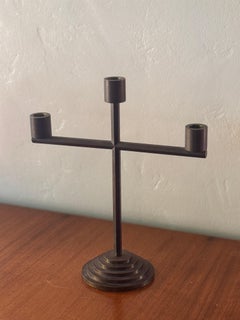 Modernist Three-Arm Bronze Candelabra