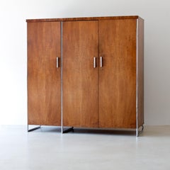Modernist Three Door Wardrobe, Chrome Plated Metal and Walnut Veneer, circa 1930