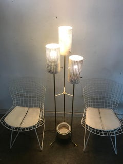 Modernist Three Shade Brass and Metal Floor Lamp with Planter