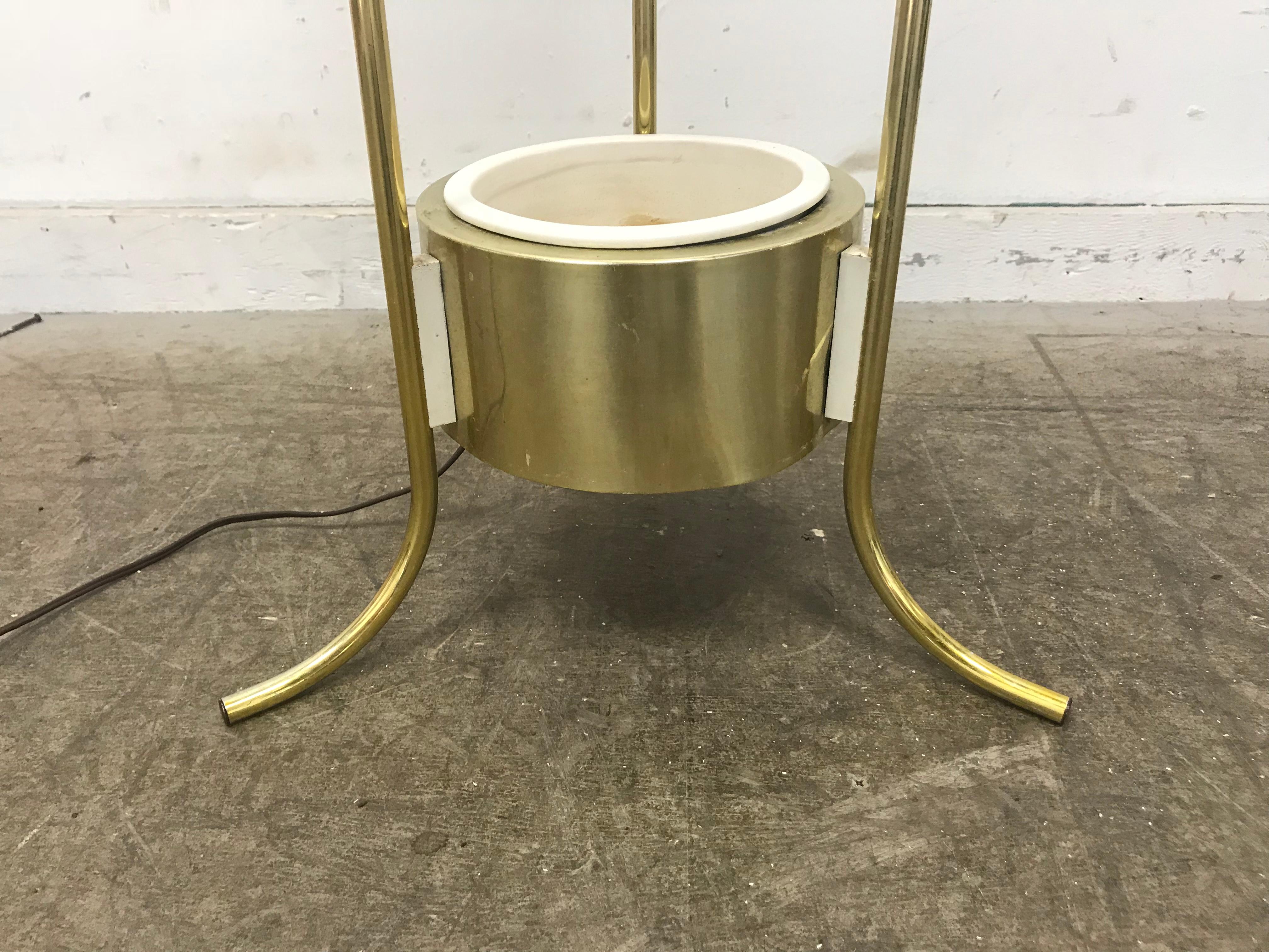 Mid-Century Modern Modernist Three Shade Brass and Metal Floor Lamp with Planter For Sale