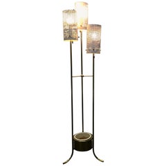Modernist Three Shade Brass and Metal Floor Lamp with Planter