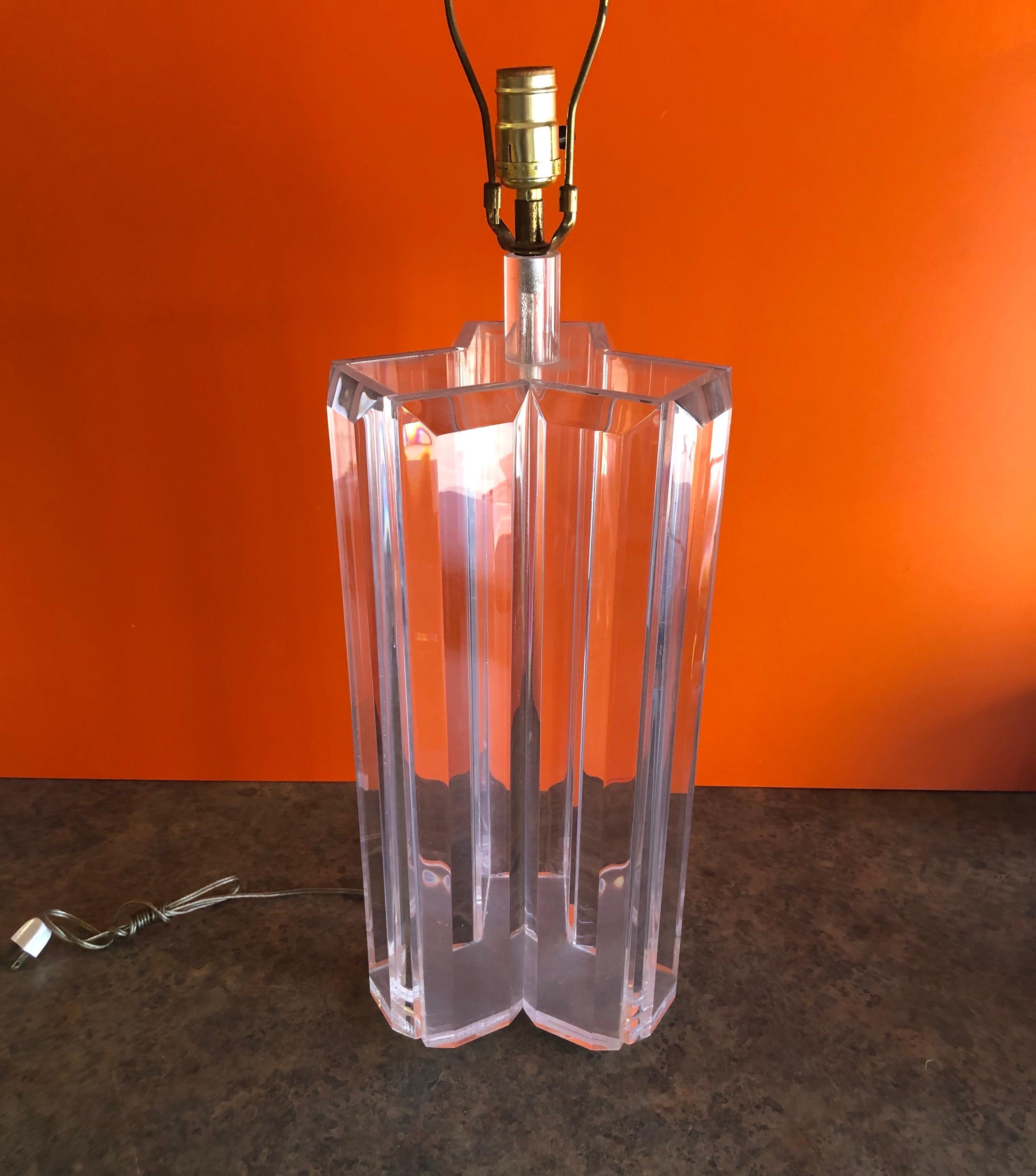 American Modernist Three Sided Lucite Table Lamp in the Style of Karl Springer For Sale