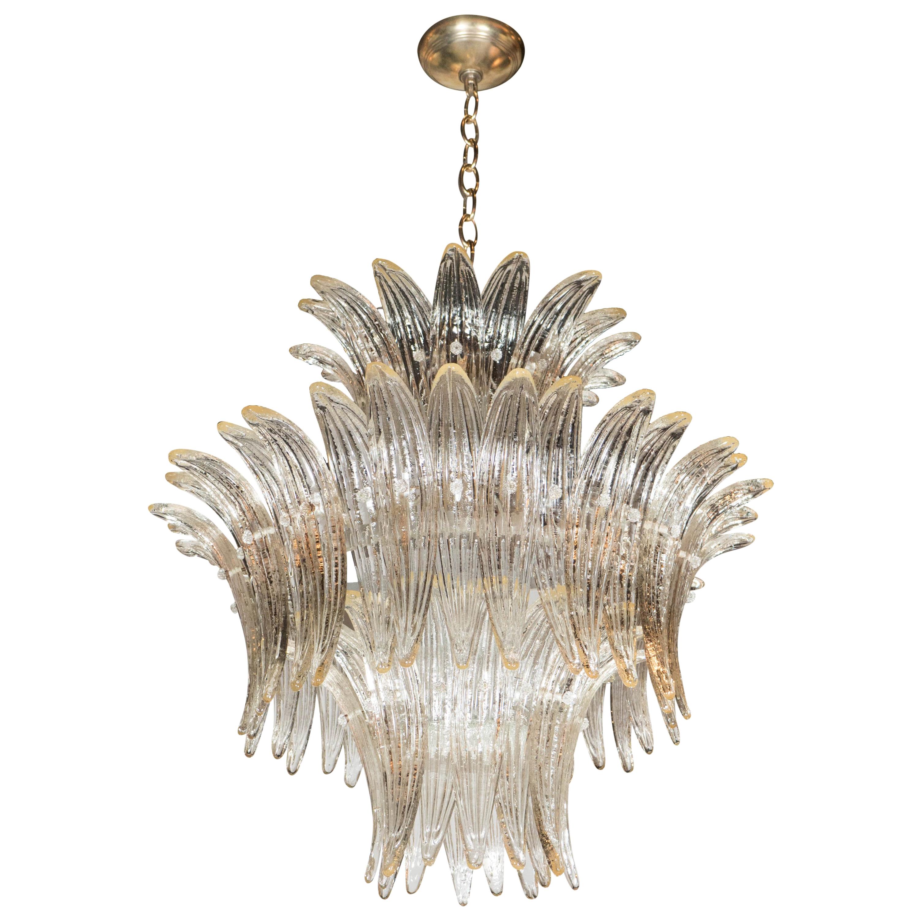 Modernist Three-Tier "Palma" Chandelier in Murano Glass and Brass Fittings