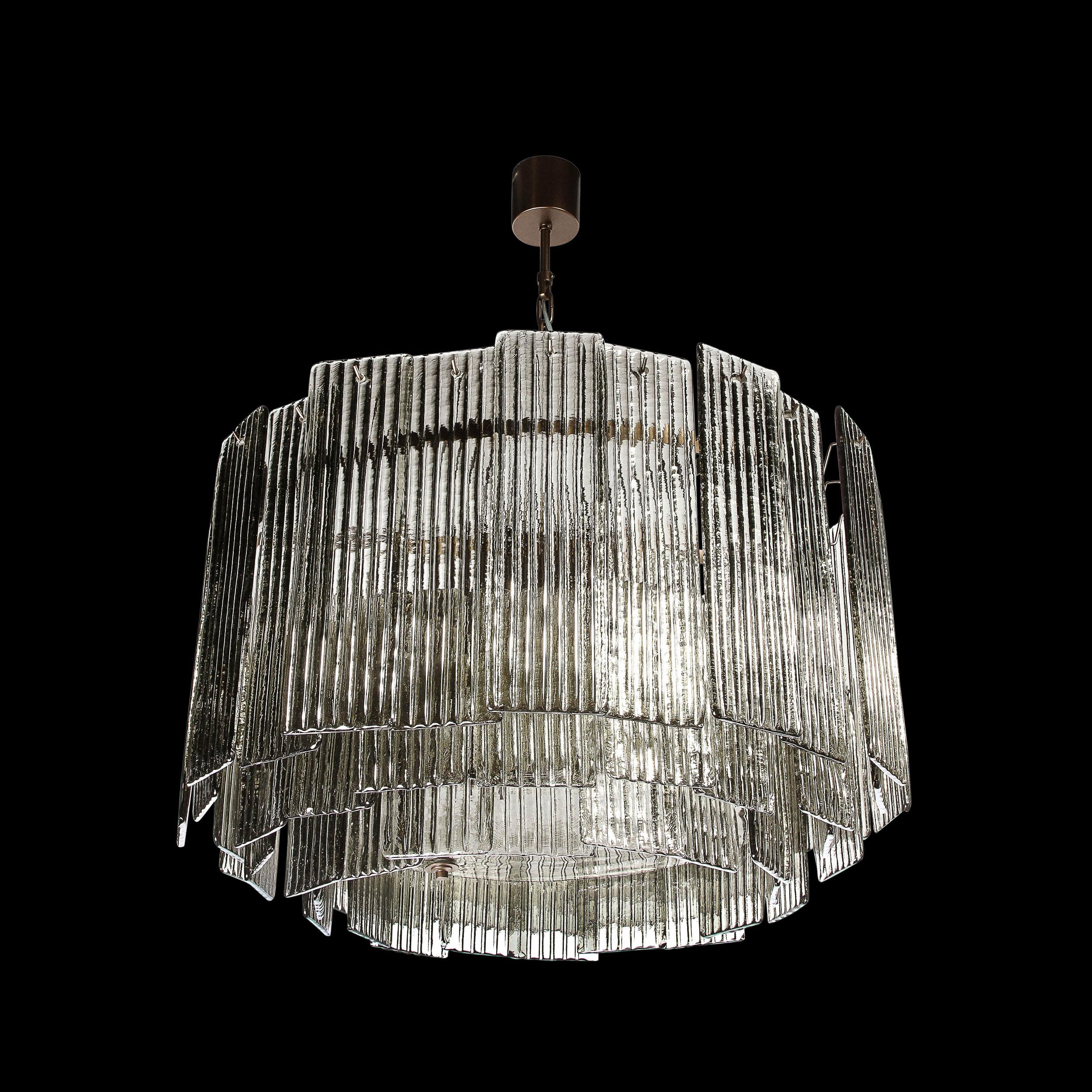 Modernist Three Tiered Smoked Topaz Hand-Blown Murano Reeded Glass Chandelier In New Condition For Sale In New York, NY
