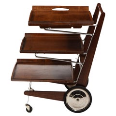 Modernist Tiered Magazine Rack on Wheels or Bar Cart, USA 1950's