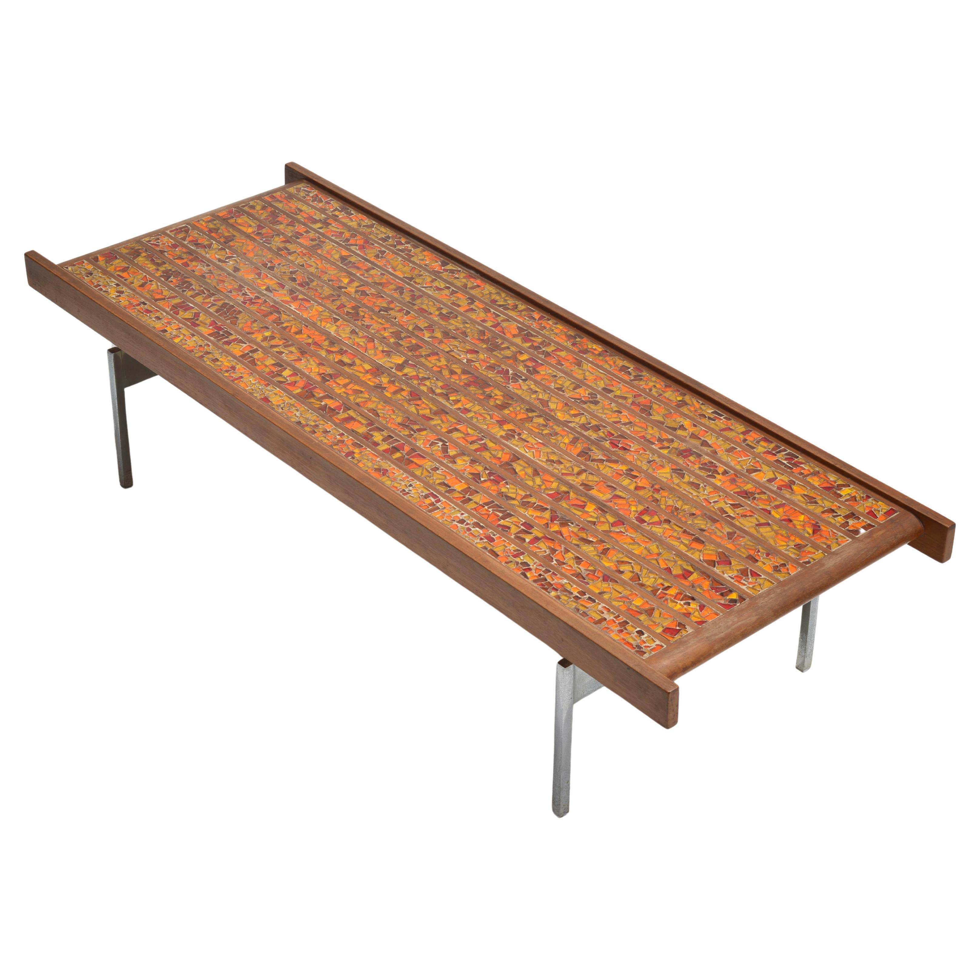 Table basse rectangulaire moderniste en tuiles, Wood Wood et chrome