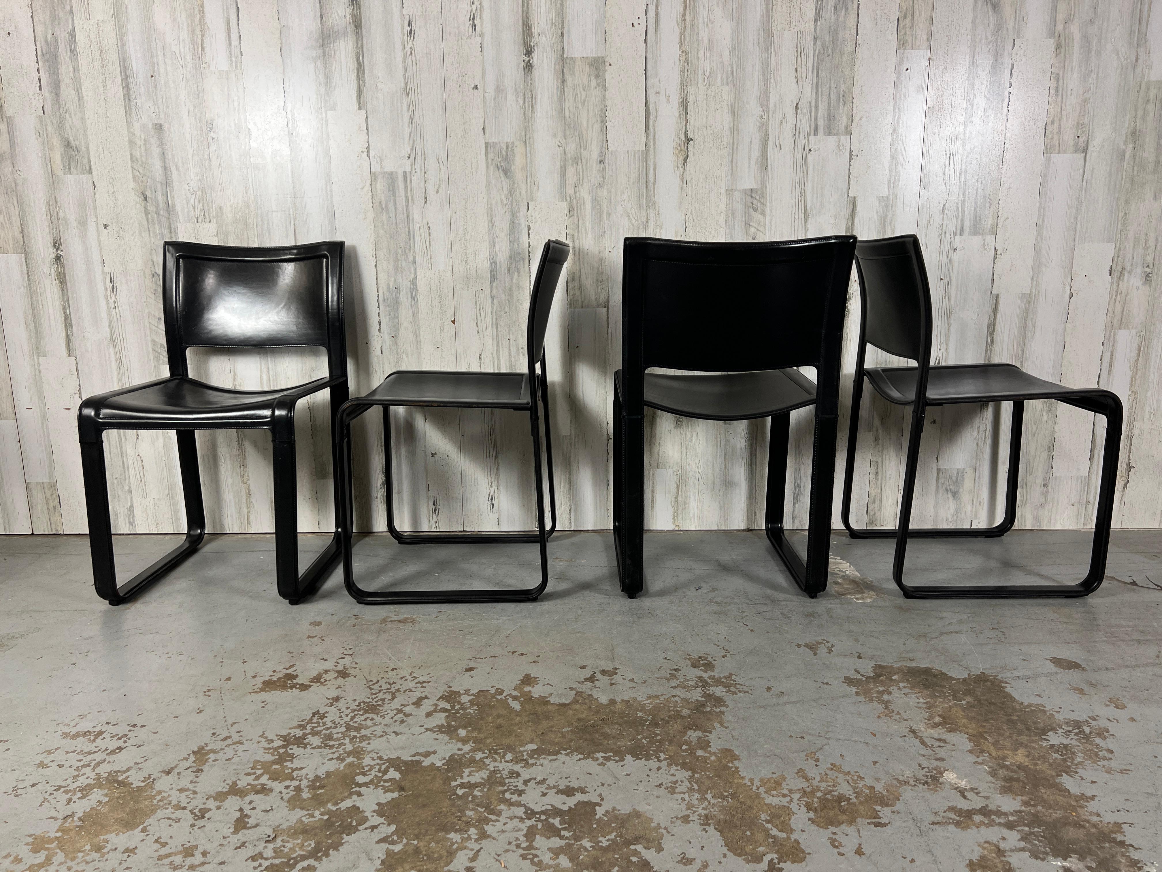 Modernist Tito Agnoli Black Leather Sistena Dining Chair for Matteo Grassi For Sale 4