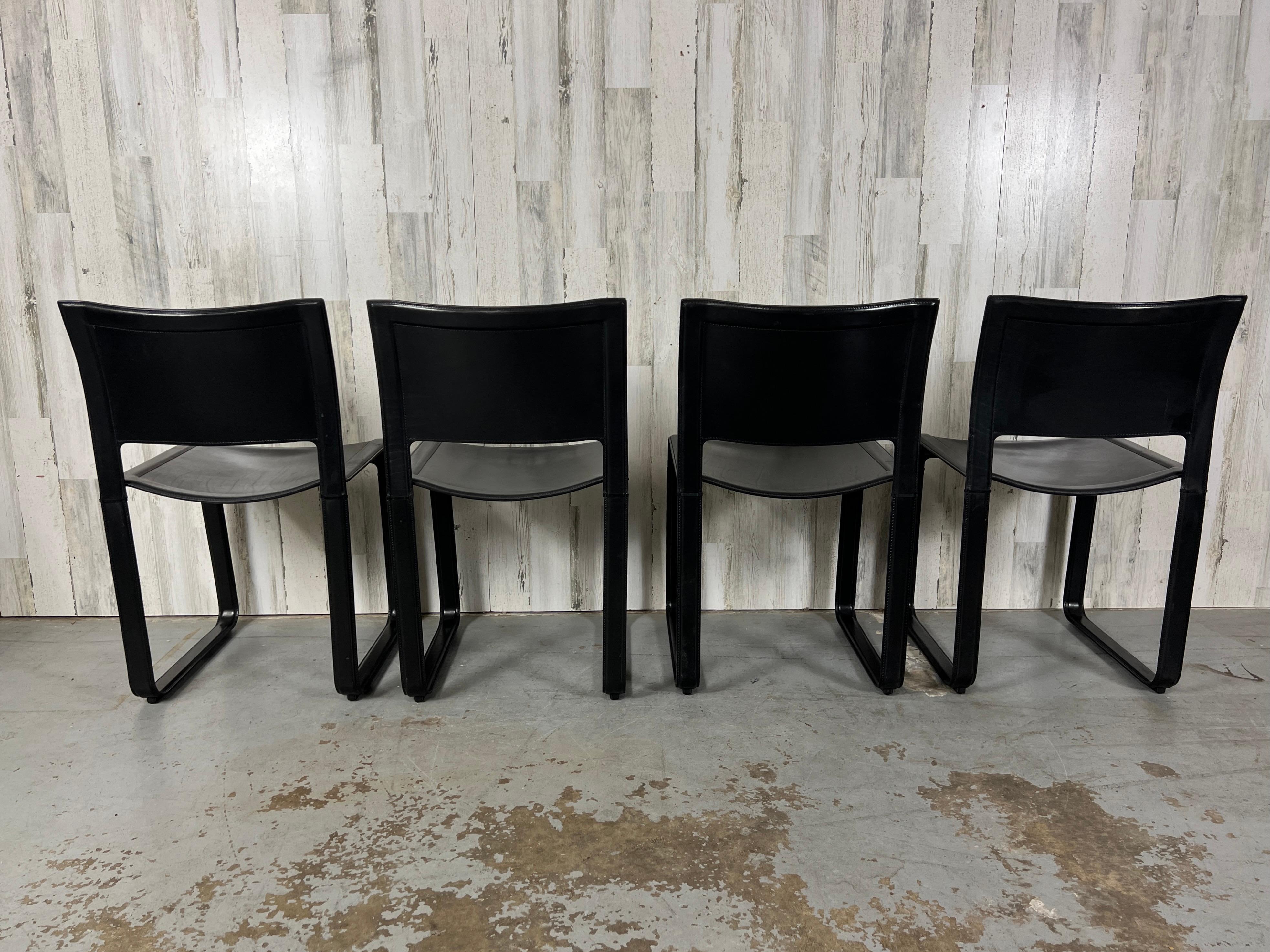 Modernist Tito Agnoli Black Leather Sistena Dining Chair for Matteo Grassi For Sale 7