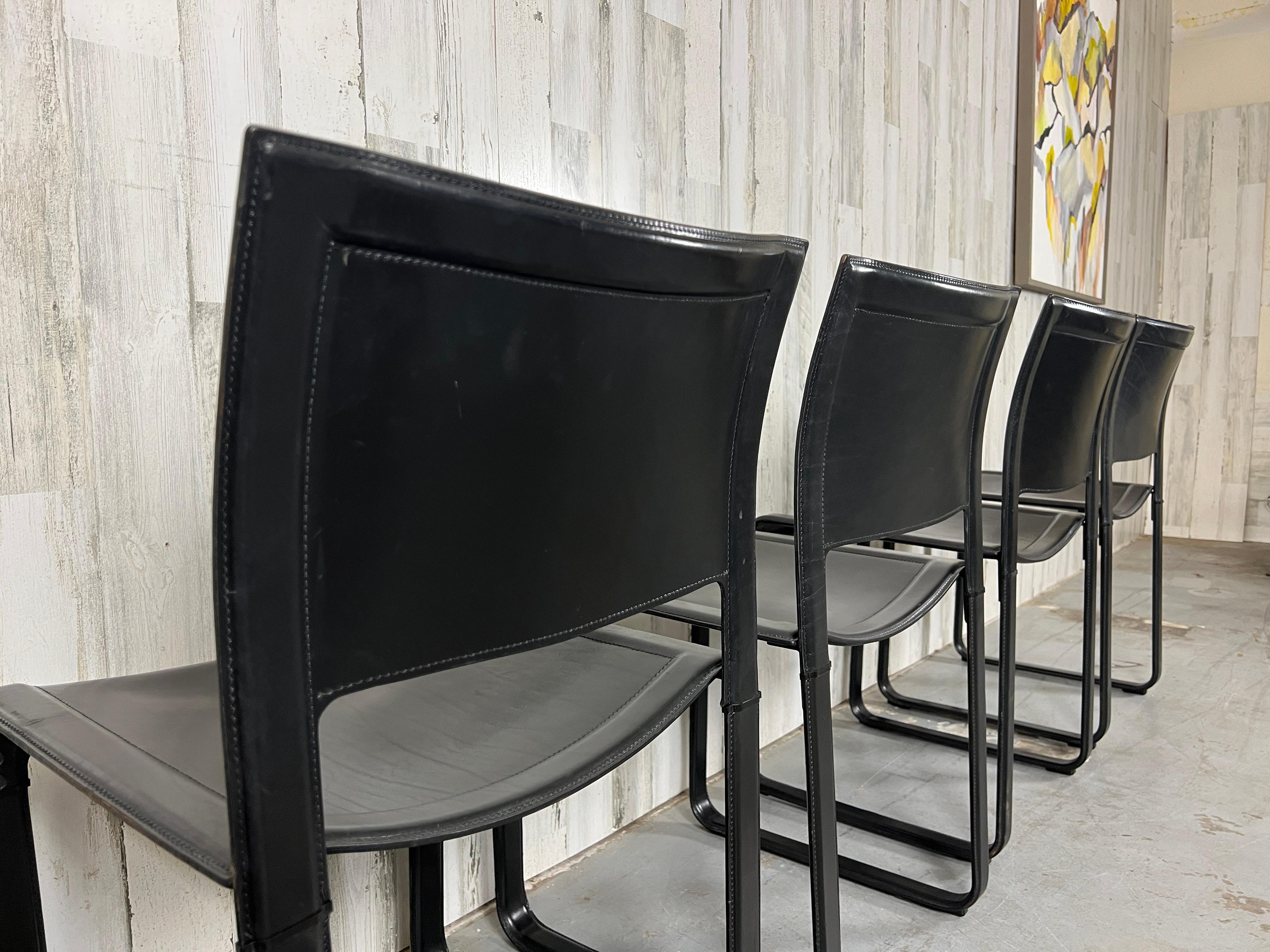 Modernist Tito Agnoli Black Leather Sistena Dining Chair for Matteo Grassi For Sale 8
