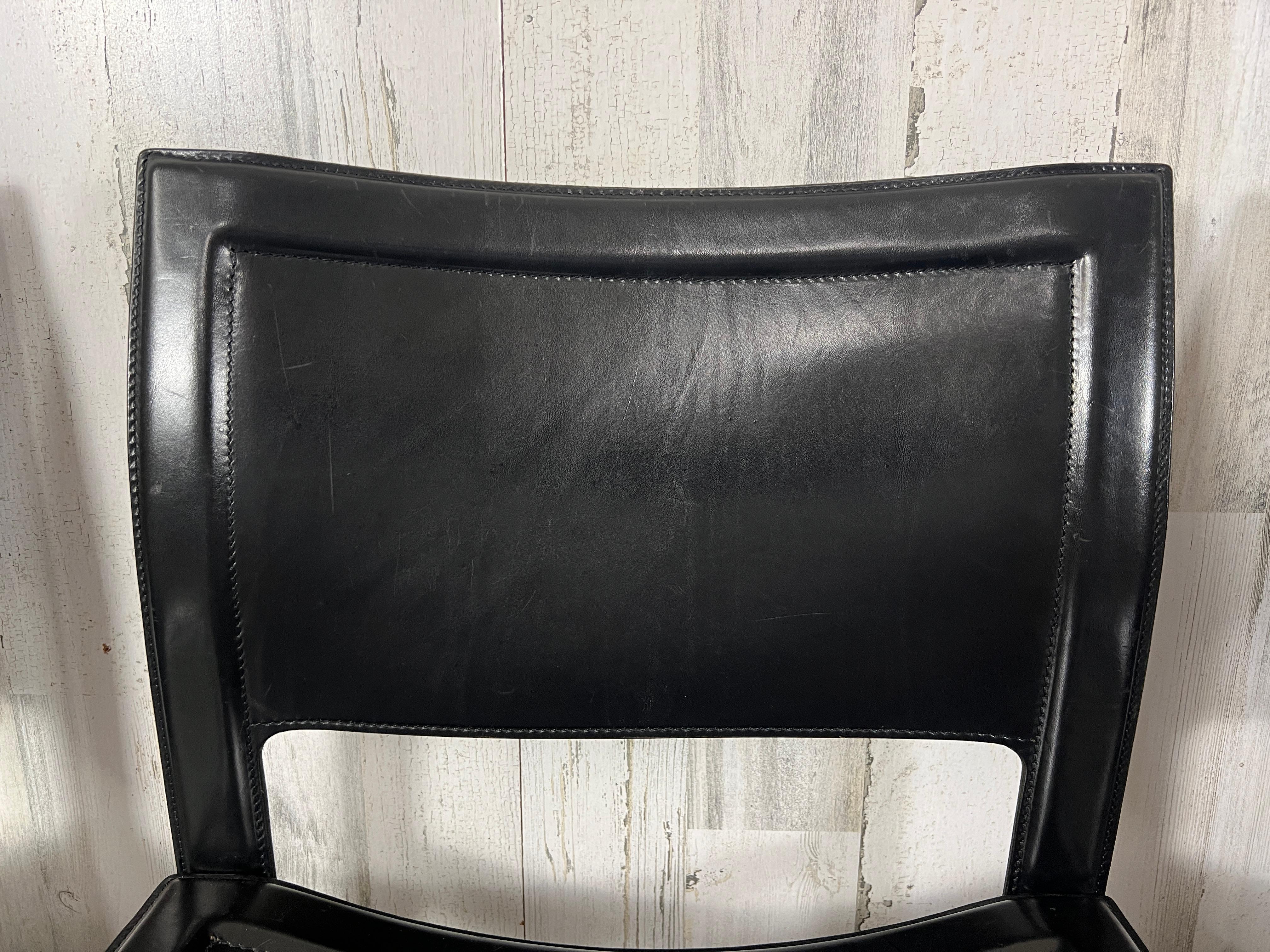 Modernist Tito Agnoli Black Leather Sistena Dining Chair for Matteo Grassi For Sale 1