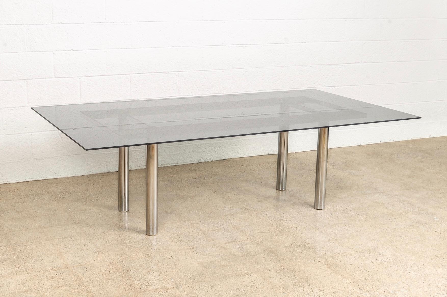 Mid-Century Modern Modernist Tobia Scarpa for Knoll Large Andre Glass and Chrome Dining Table For Sale