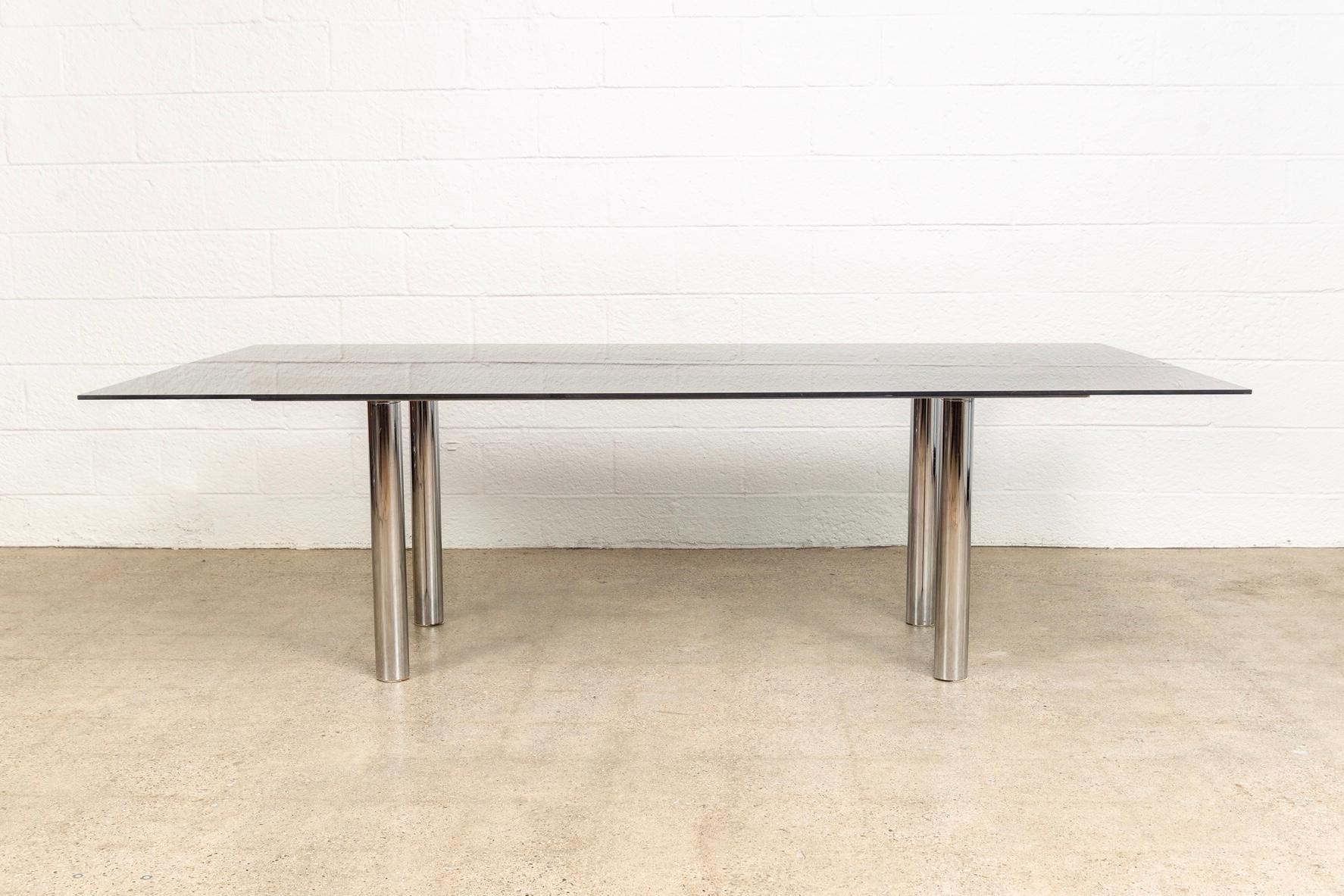 Modernist Tobia Scarpa for Knoll Large Andre Glass and Chrome Dining Table In Good Condition For Sale In Detroit, MI