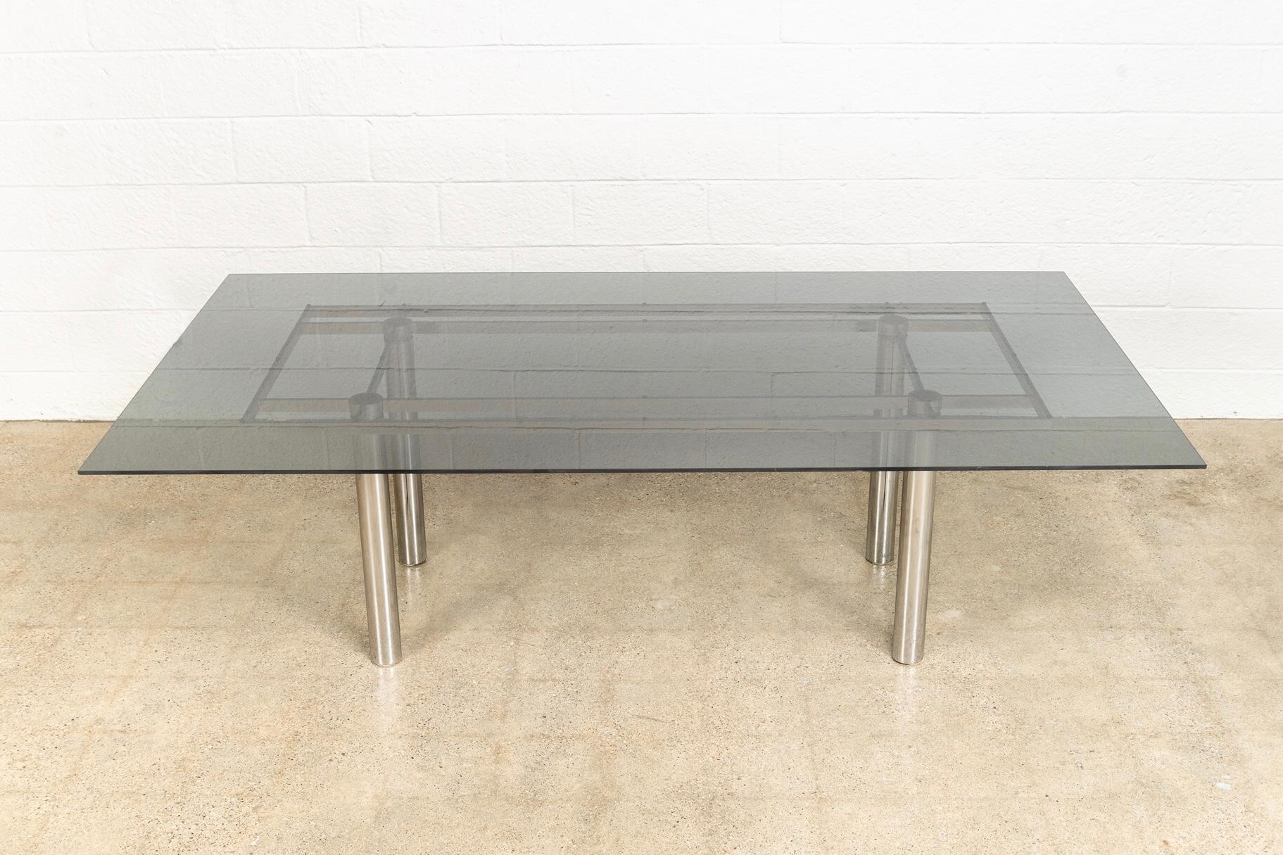 Late 20th Century Modernist Tobia Scarpa for Knoll Large Andre Glass and Chrome Dining Table For Sale