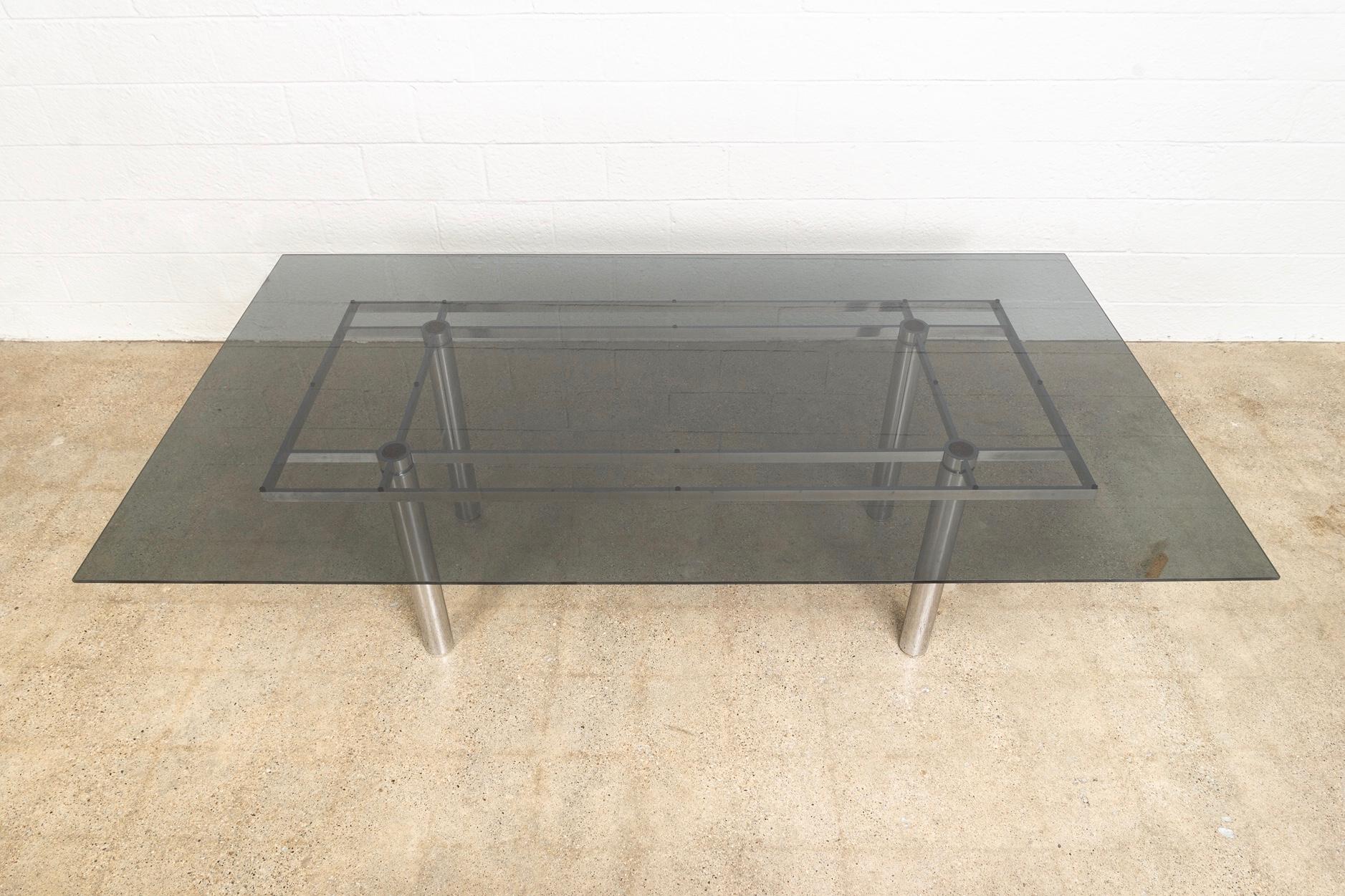 Steel Modernist Tobia Scarpa for Knoll Large Andre Glass and Chrome Dining Table For Sale