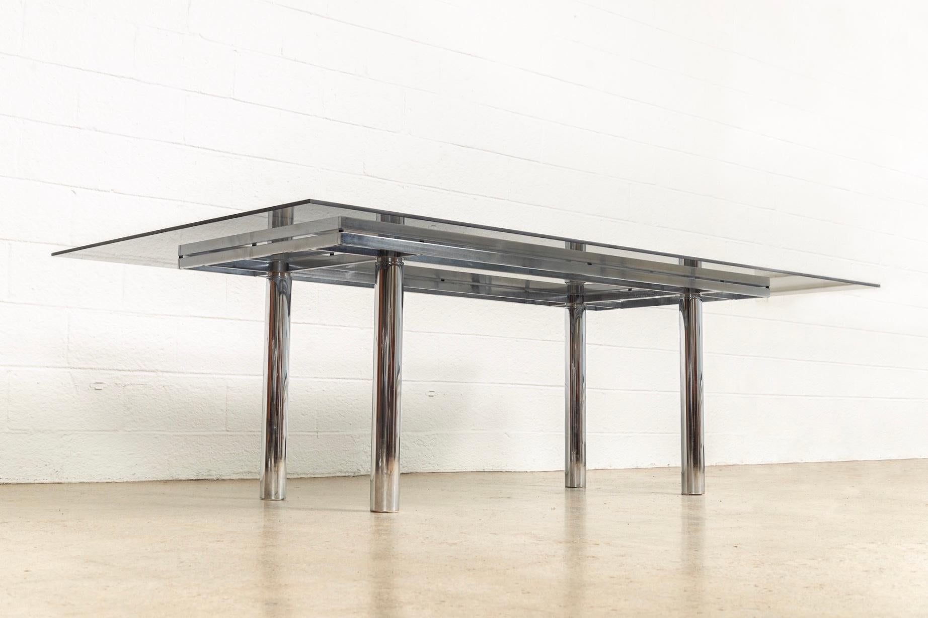 Modernist Tobia Scarpa for Knoll Large Andre Glass and Chrome Dining Table For Sale 2