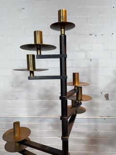 Modernist Tommy Parzinger Style 15 Arm Brass Floor Candle Holders