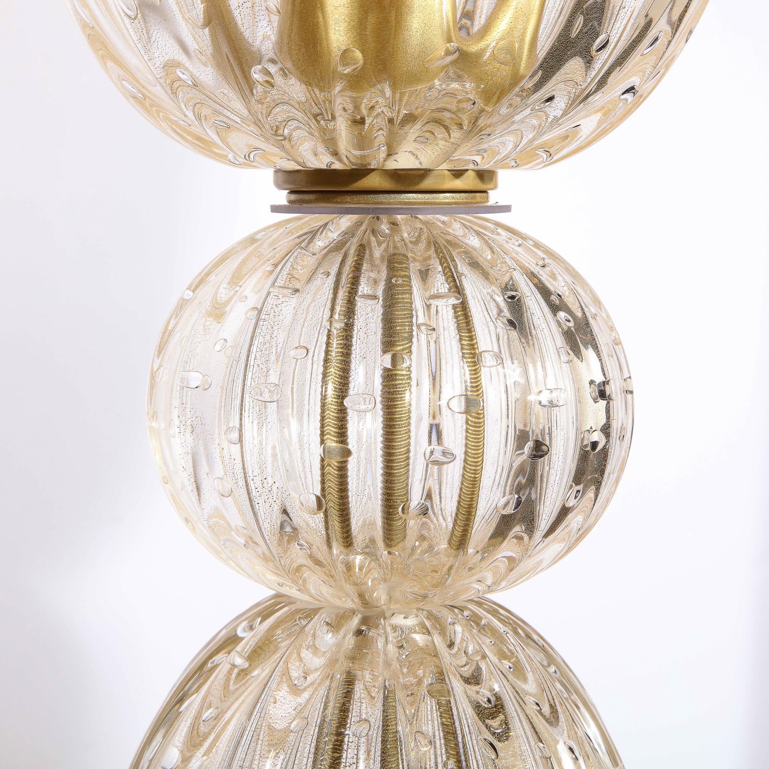 Torchère moderniste en verre de Murano soufflé à la bouche ambré avec bandes en or 24 carats en vente 3