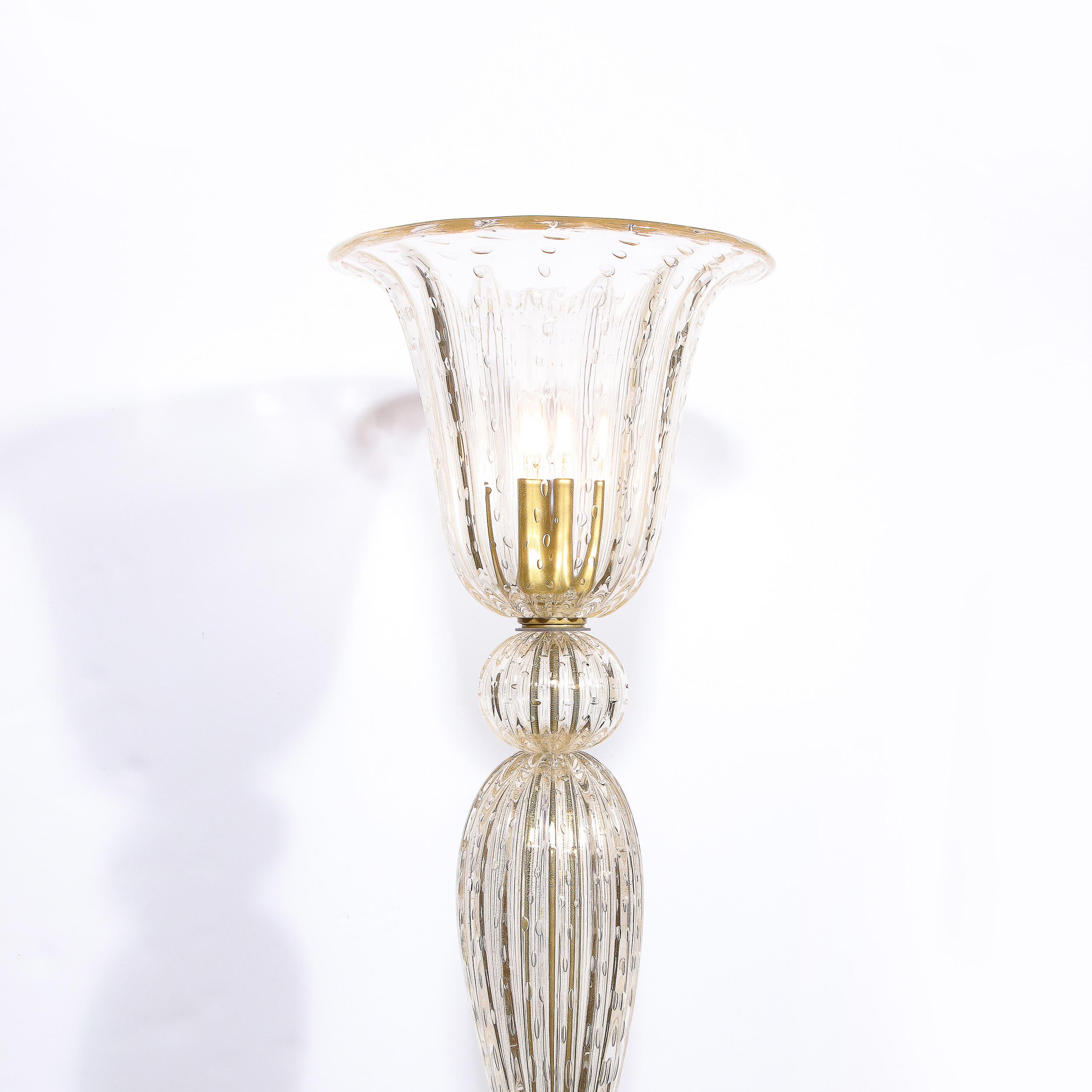 Torchère moderniste en verre de Murano soufflé à la bouche ambré avec bandes en or 24 carats en vente 6