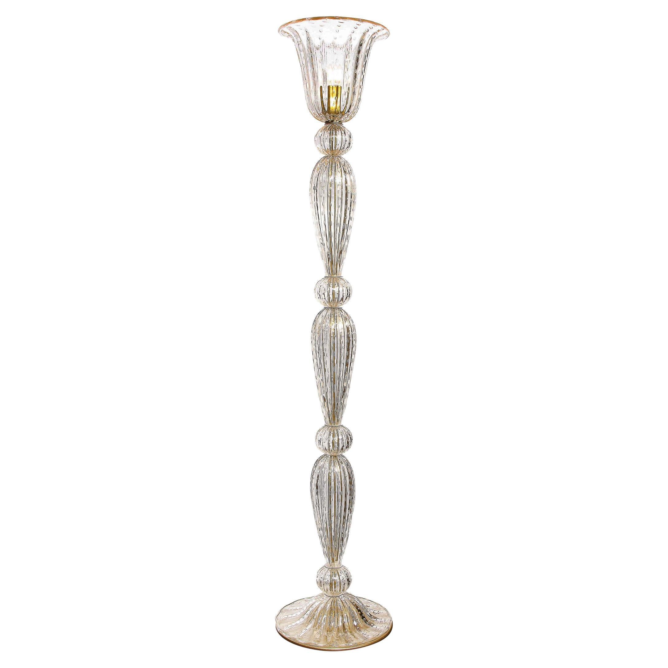 Modernist Torchiere in Amber Handblown Murano Glass w/ 24kt Gold Bands