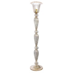 Torchère moderniste en verre de Murano soufflé à la bouche ambré avec bandes en or 24 carats