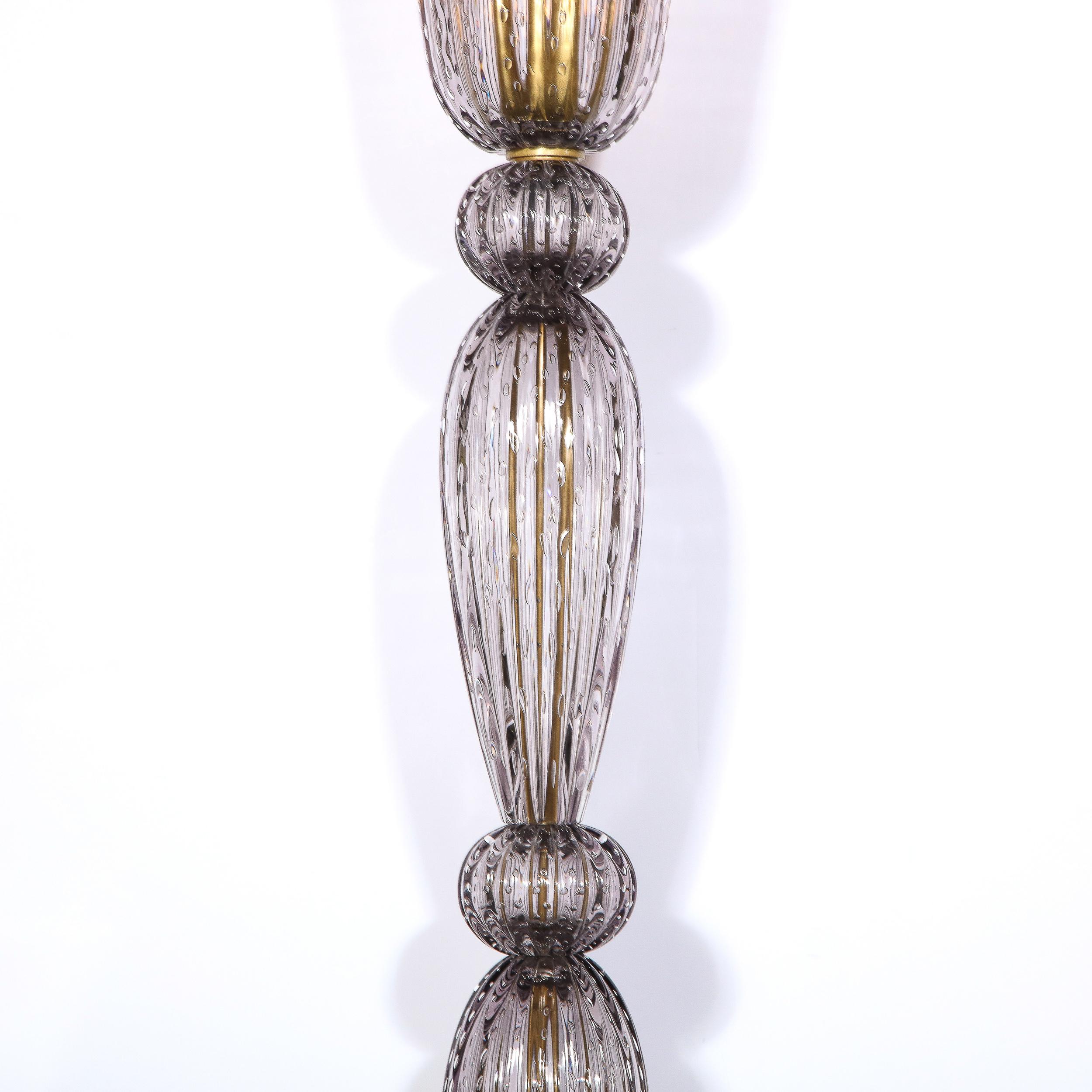 Torchère moderniste en verre de Murano soufflé à la bouche fumé avec bandes en or 24 carats Neuf - En vente à New York, NY