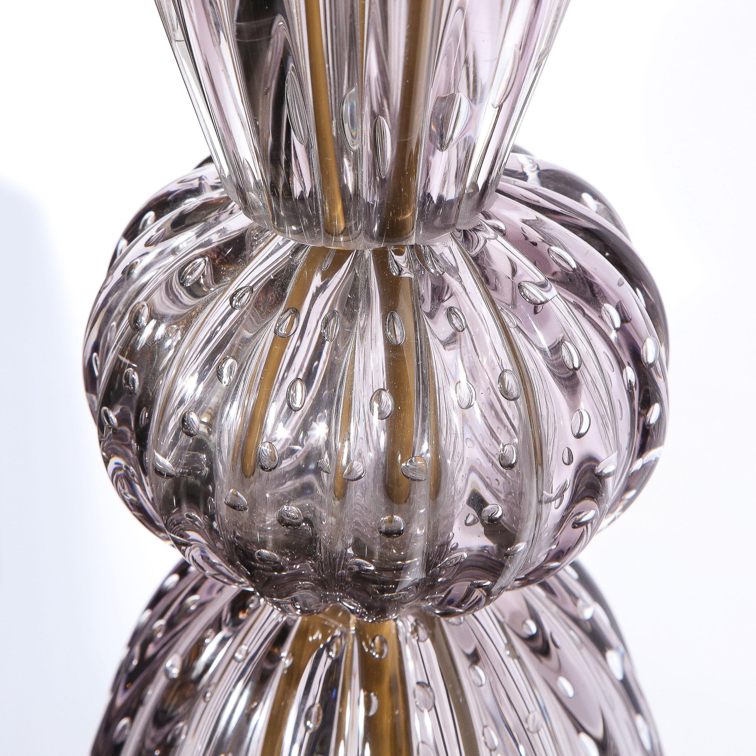 Torchère moderniste en verre de Murano soufflé à la bouche fumé avec bandes en or 24 carats en vente 2