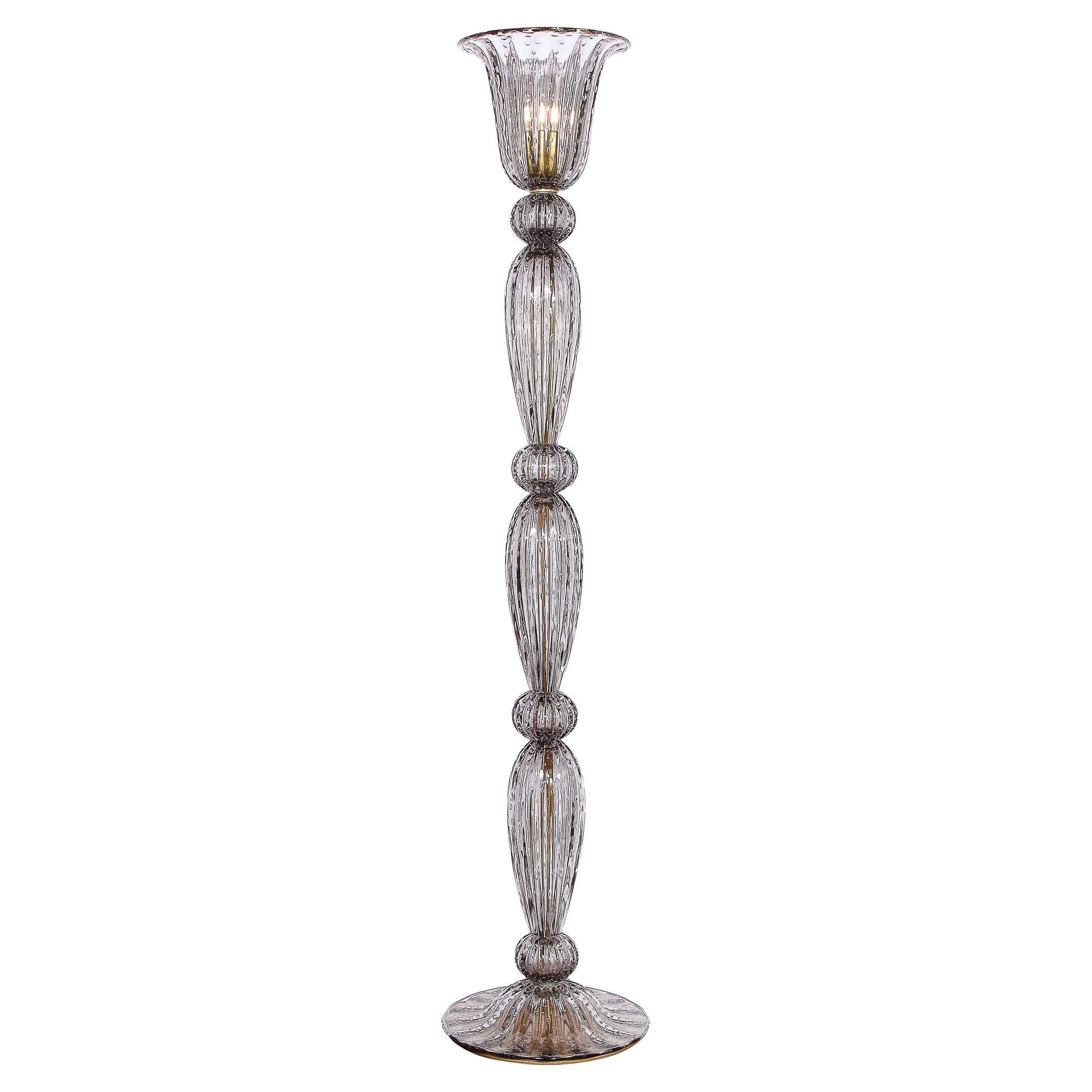 Modernist Torchiere in Smoked Handblown Murano Glass w/ 24kt Gold Bands