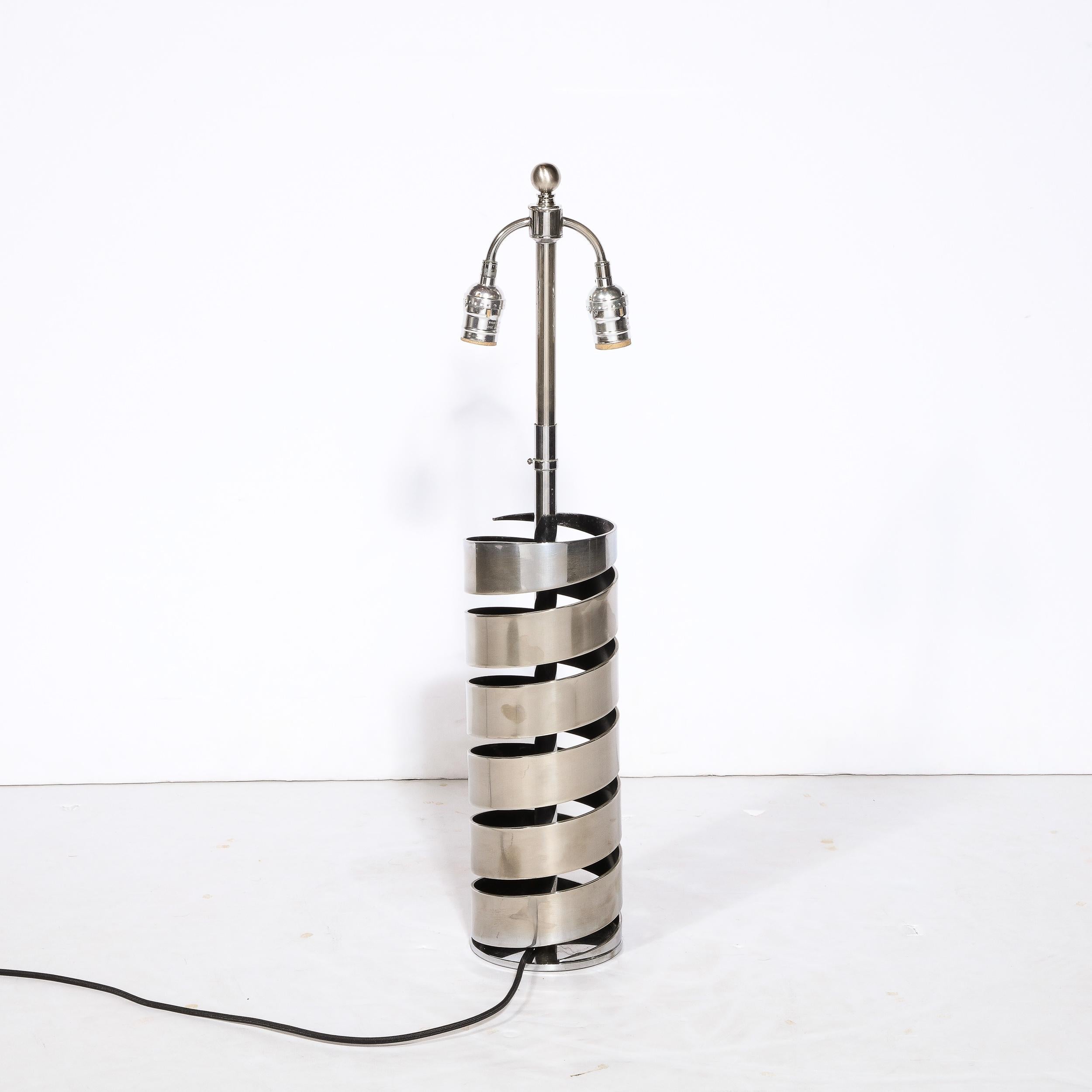 Modernist Torqued Spiral Form Table Lamp in Satin Nickel For Sale 5
