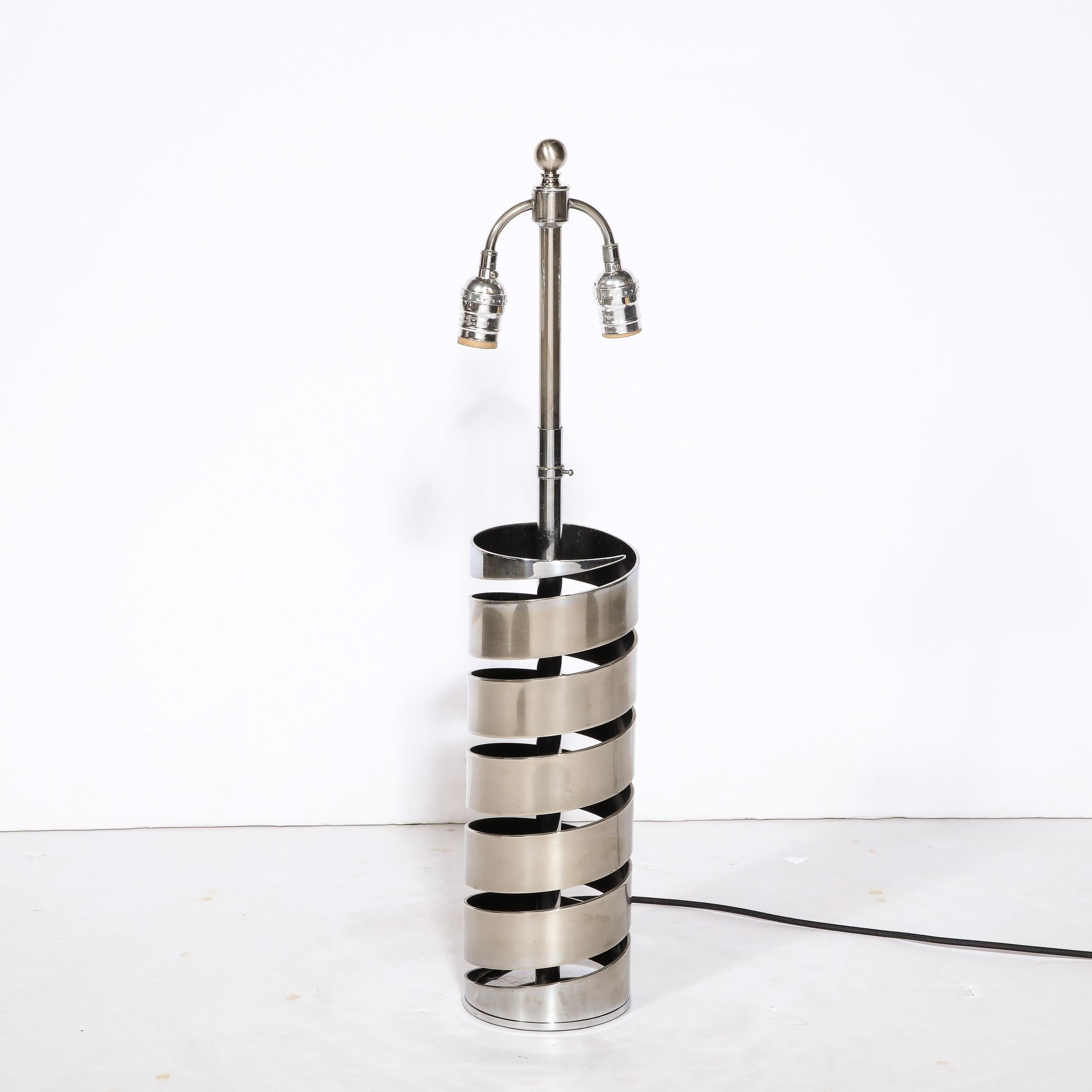Modernist Torqued Spiral Form Table Lamp in Satin Nickel For Sale 8
