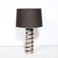 Modernist Torqued Spiral Form Table Lamp in Satin Nickel