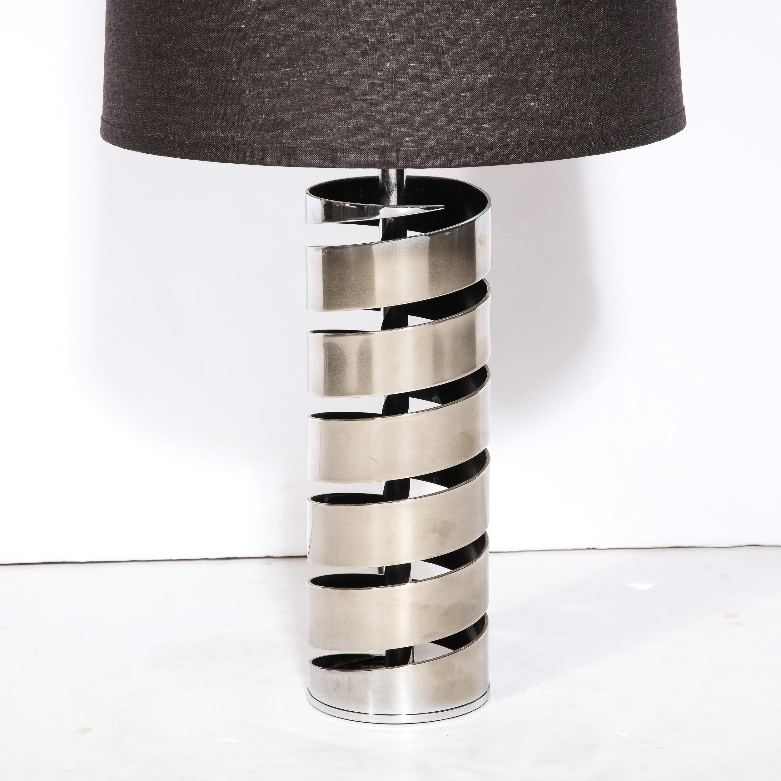 American Modernist Torqued Spiral Form Table Lamp in Satin Nickel For Sale
