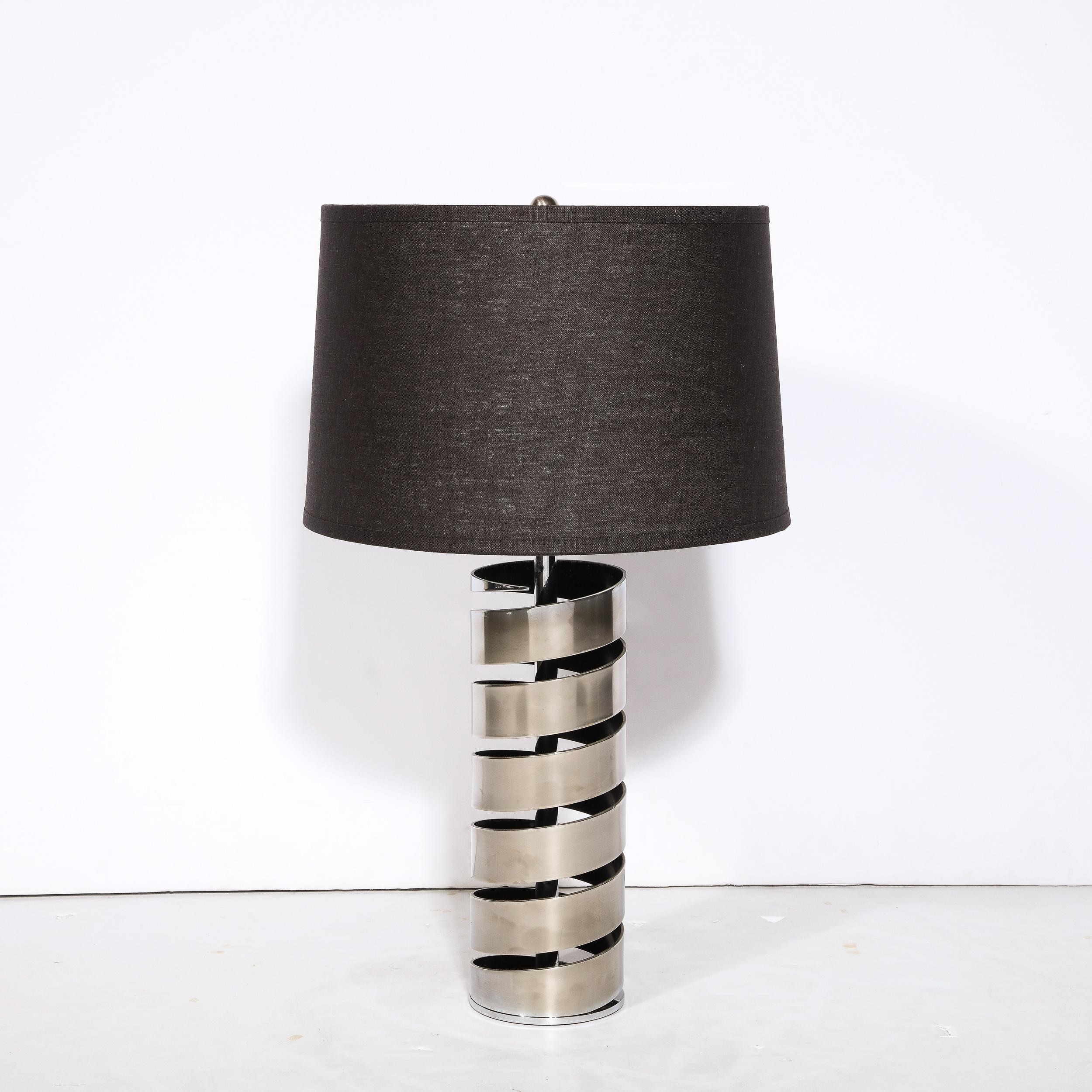 Modernist Torqued Spiral Form Table Lamp in Satin Nickel In Excellent Condition For Sale In New York, NY