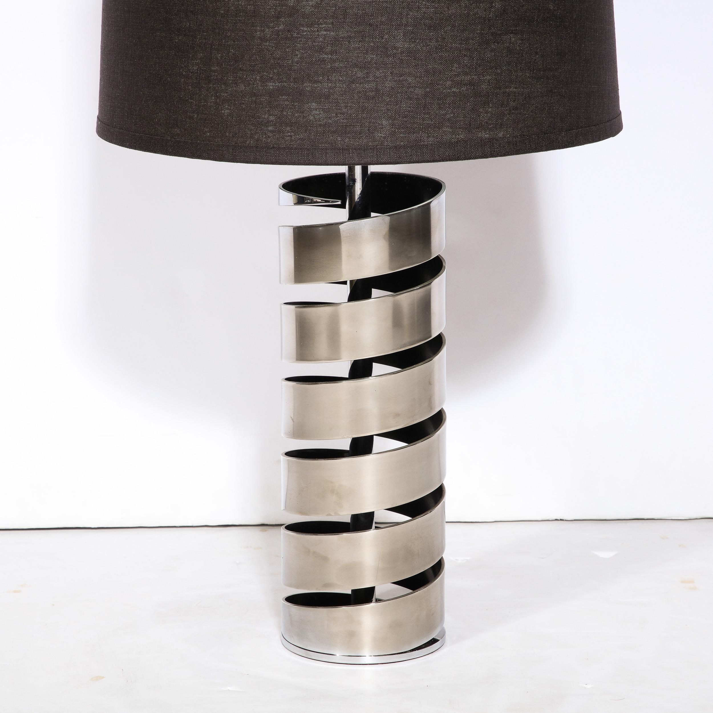 20th Century Modernist Torqued Spiral Form Table Lamp in Satin Nickel For Sale