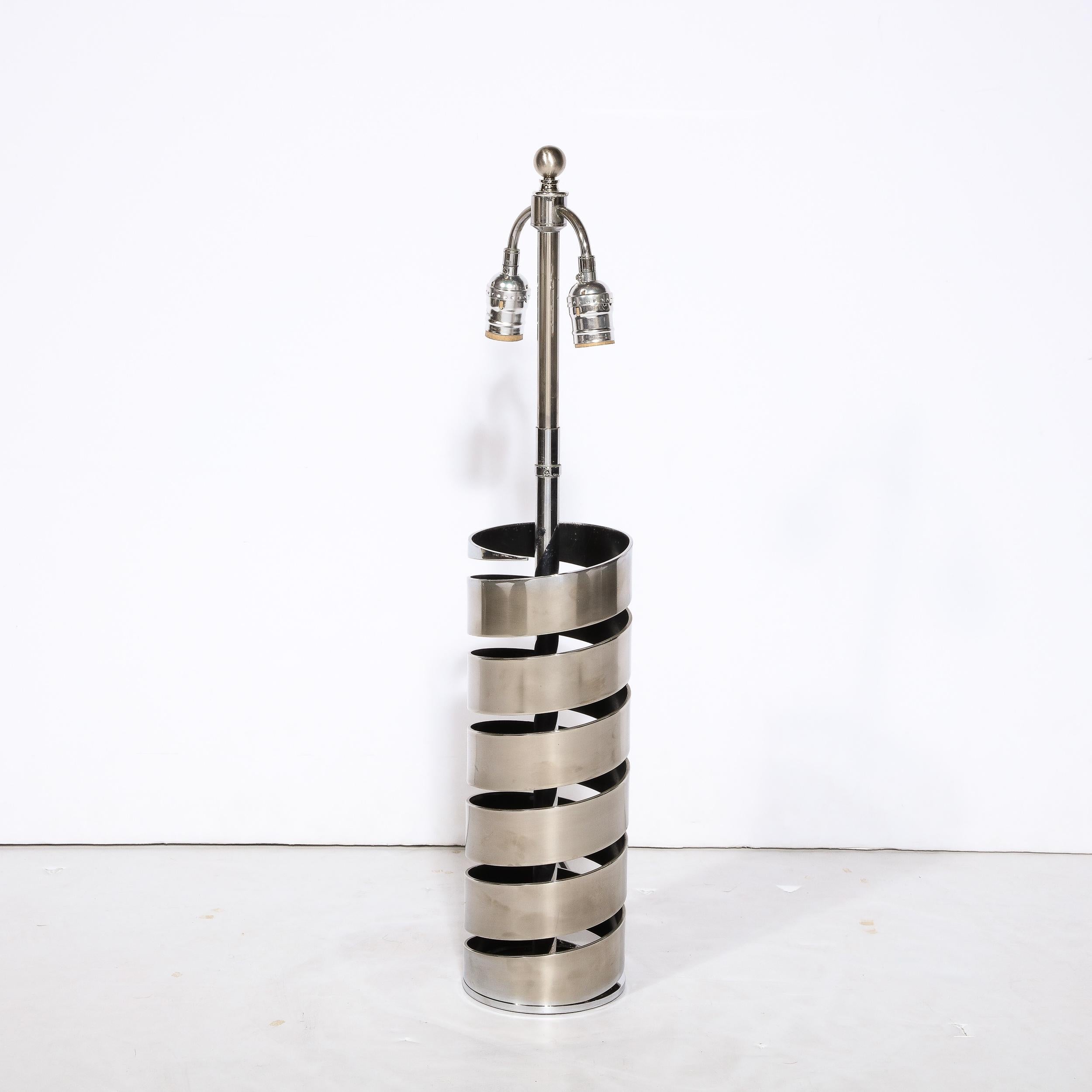 Modernist Torqued Spiral Form Table Lamp in Satin Nickel For Sale 1