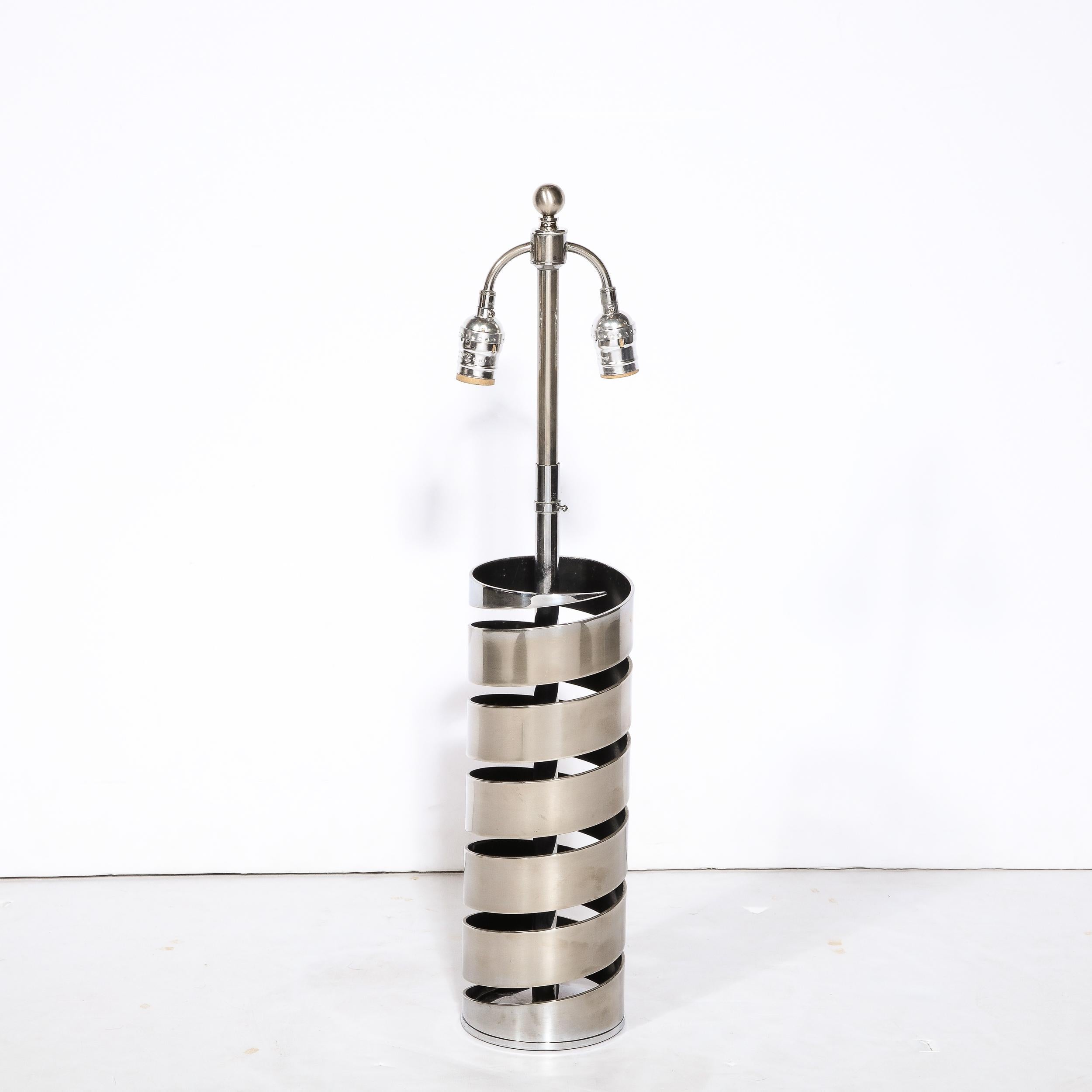 Modernist Torqued Spiral Form Table Lamp in Satin Nickel For Sale 3