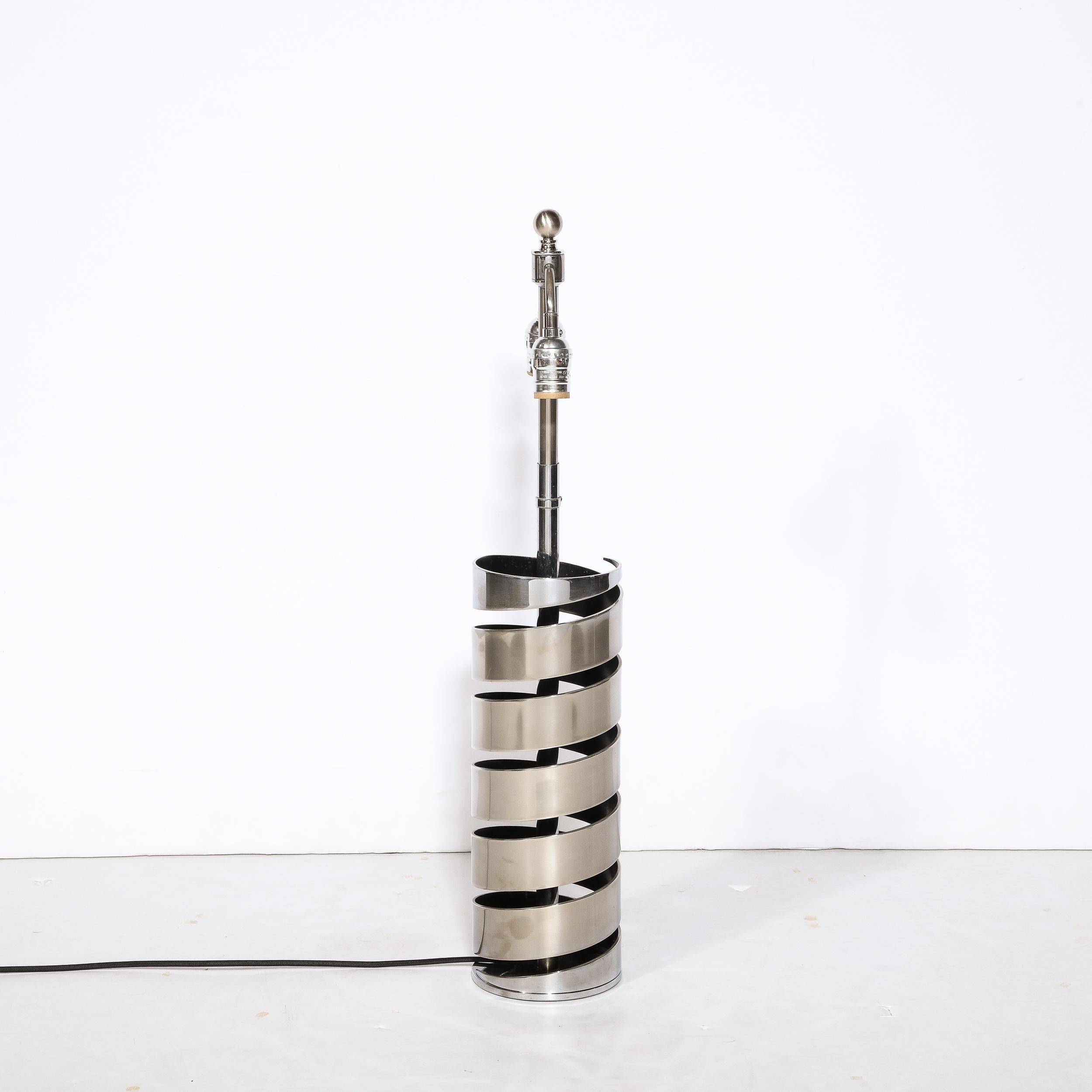 Modernist Torqued Spiral Form Table Lamp in Satin Nickel For Sale 4