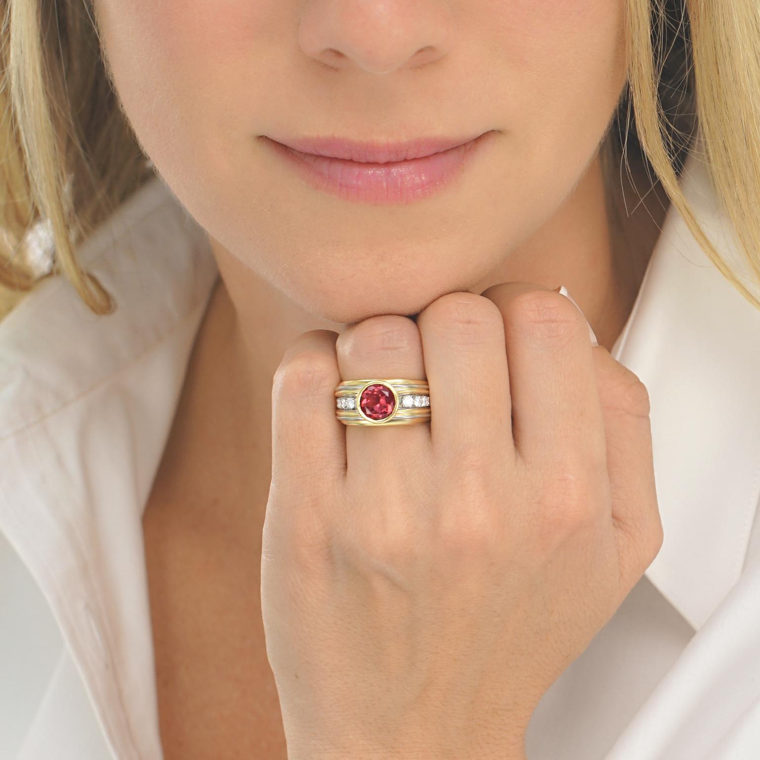 Women's or Men's Modernist Tourmaline and Diamond-Set Gold Ring