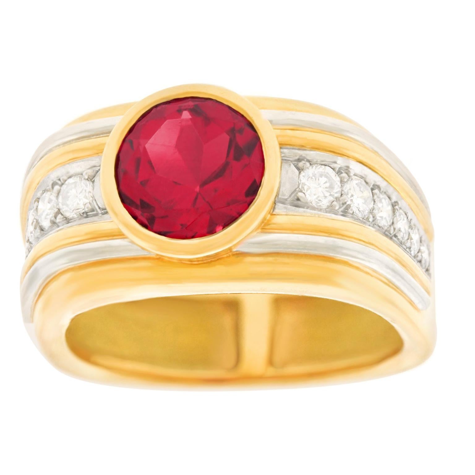 Modernist Tourmaline and Diamond-Set Gold Ring