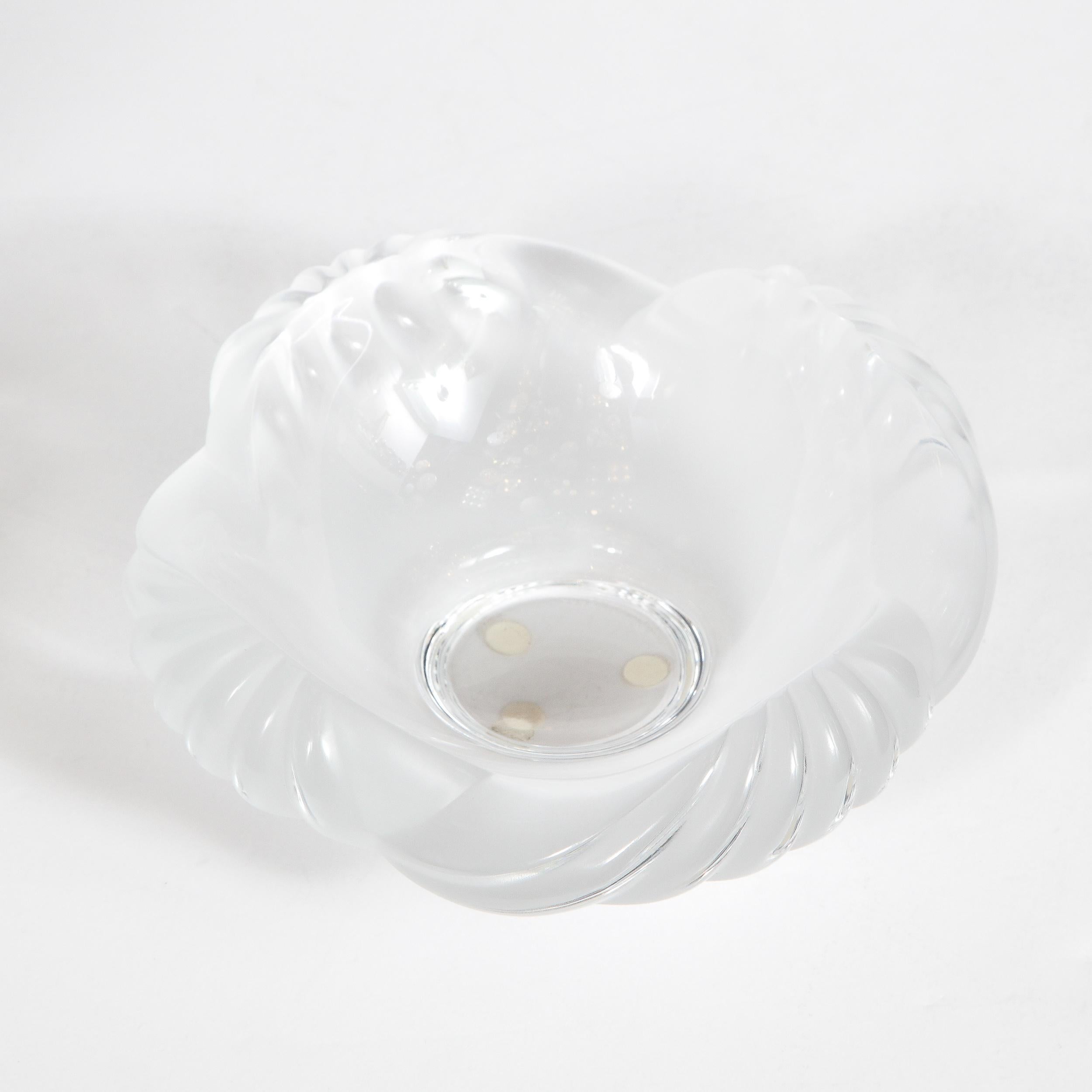 Modernist Translucent and Frosted Channeled Crystal Bowl Signed Lalique For Sale 5