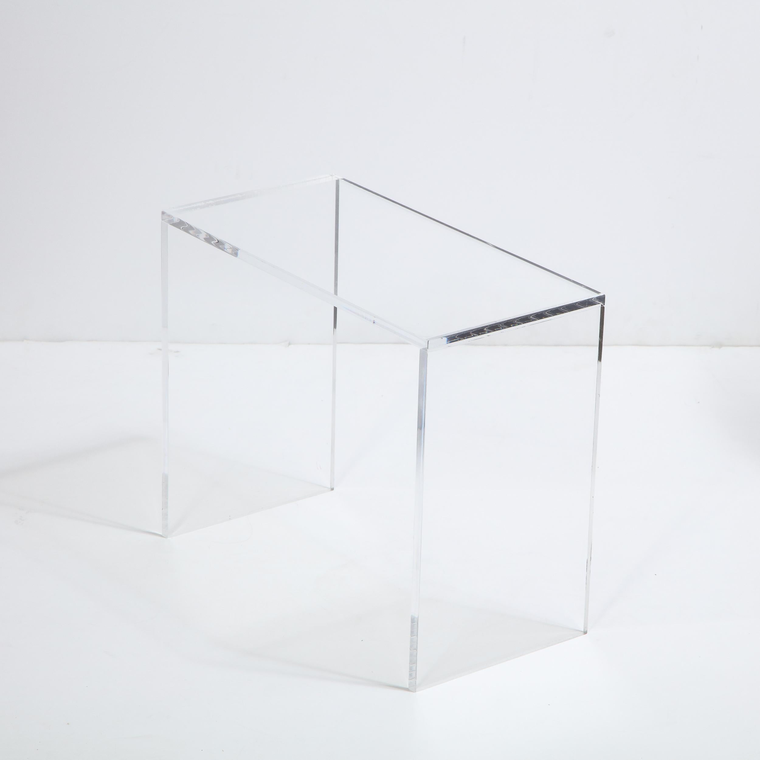 American Modernist Translucent Lucite Minimalist Rectilinear Pedestal/ Side Table