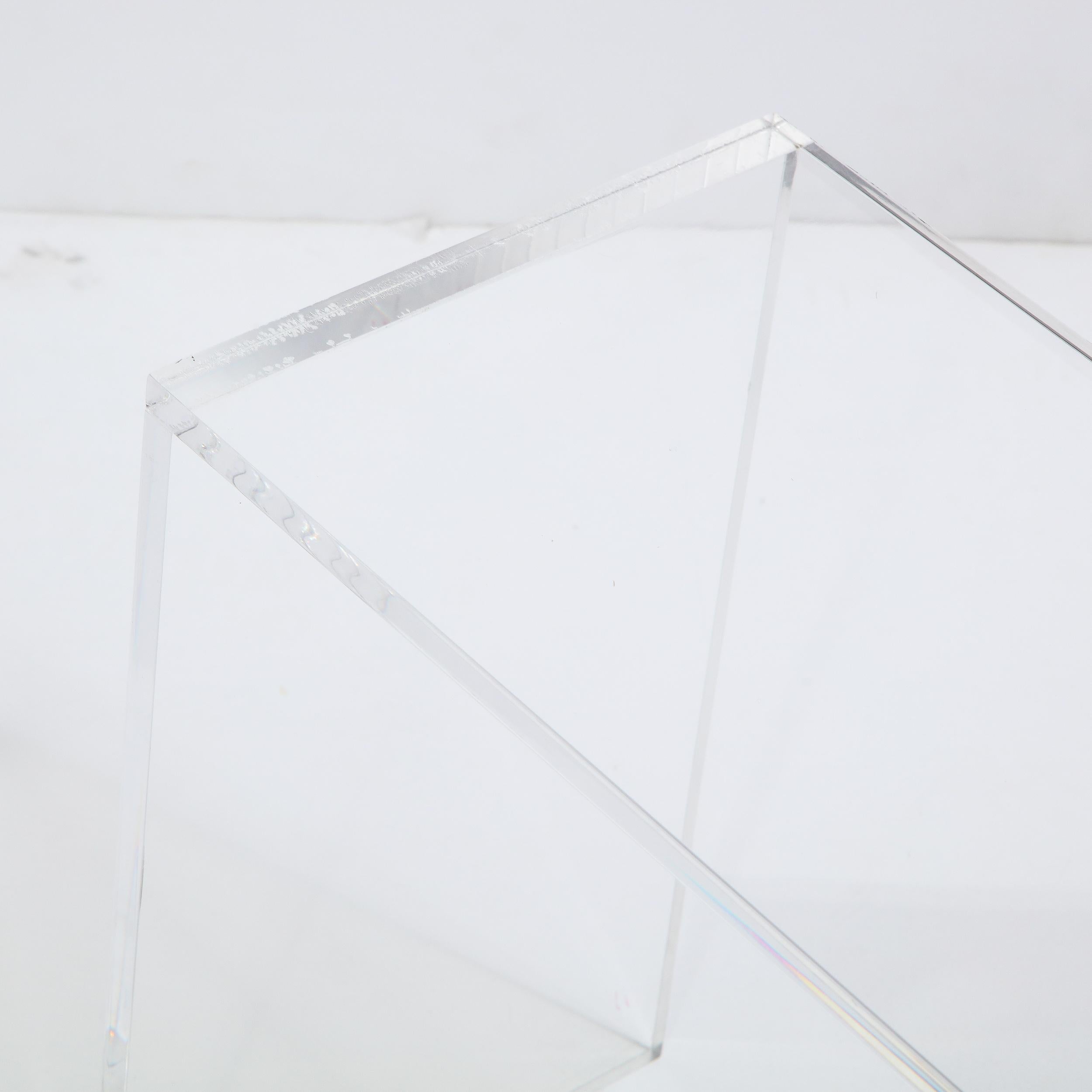 Modernist Translucent Lucite Minimalist Rectilinear Pedestal/ Side Table In Excellent Condition In New York, NY