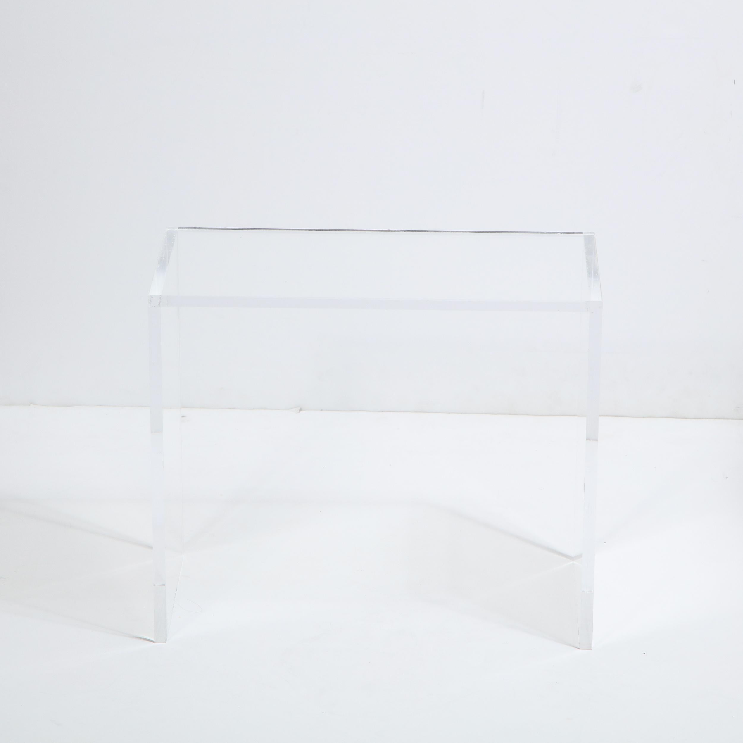 20th Century Modernist Translucent Lucite Minimalist Rectilinear Pedestal/ Side Table