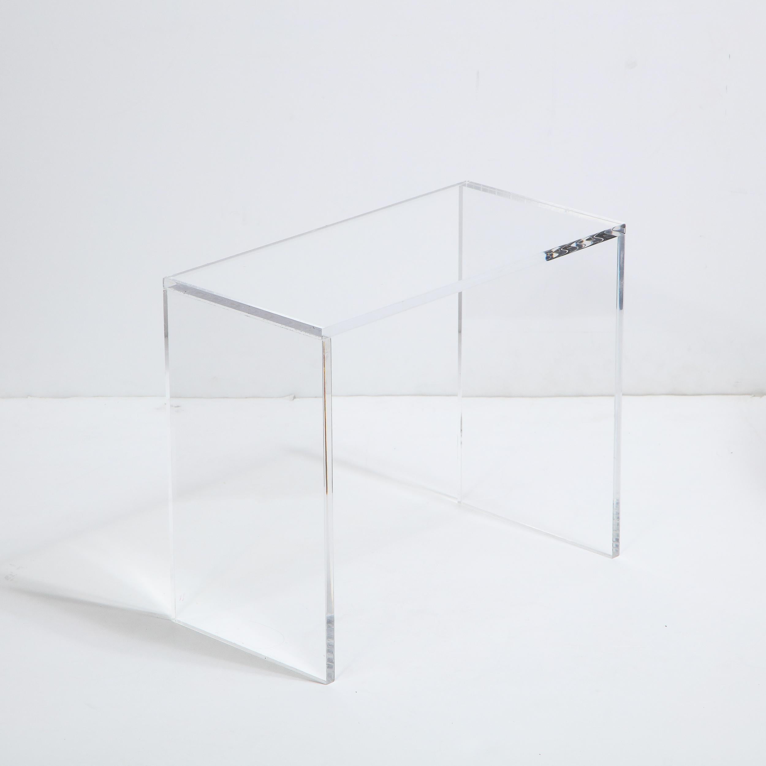 Modernist Translucent Lucite Minimalist Rectilinear Pedestal/ Side Table 1