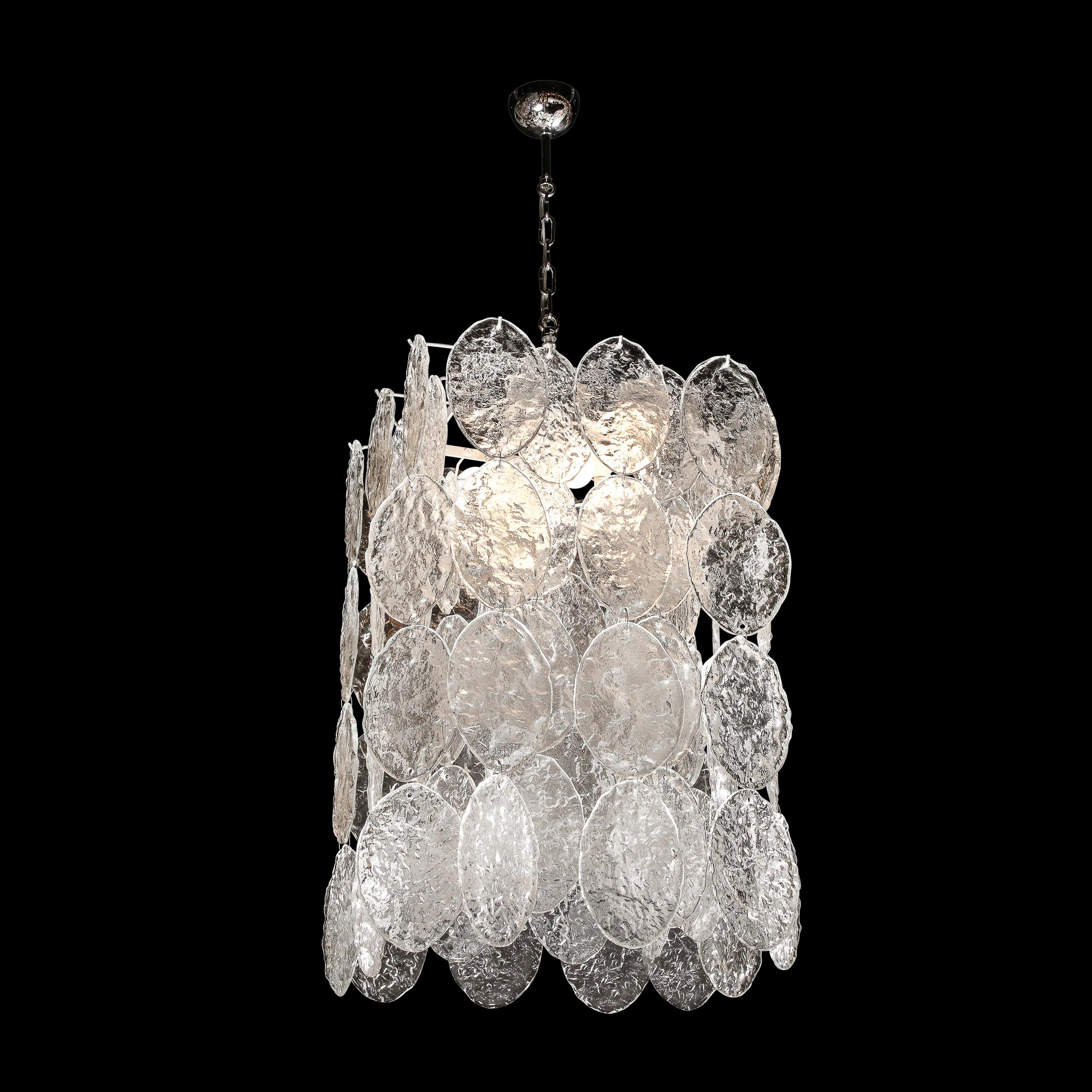Italian Modernist Translucent & Textured Hand-Blown Murano Glass Chandelier  For Sale