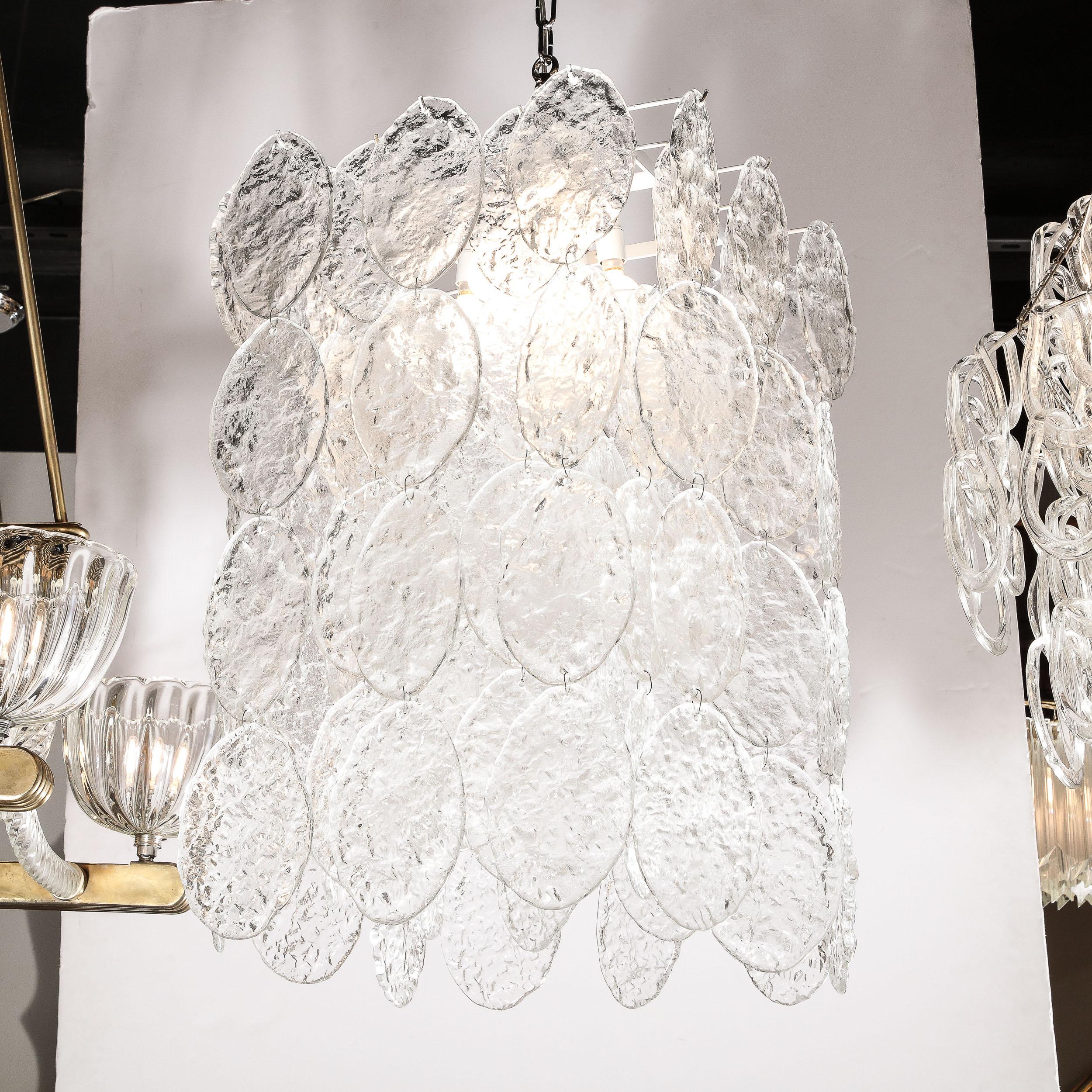 Contemporary Modernist Translucent & Textured Hand-Blown Murano Glass Chandelier  For Sale