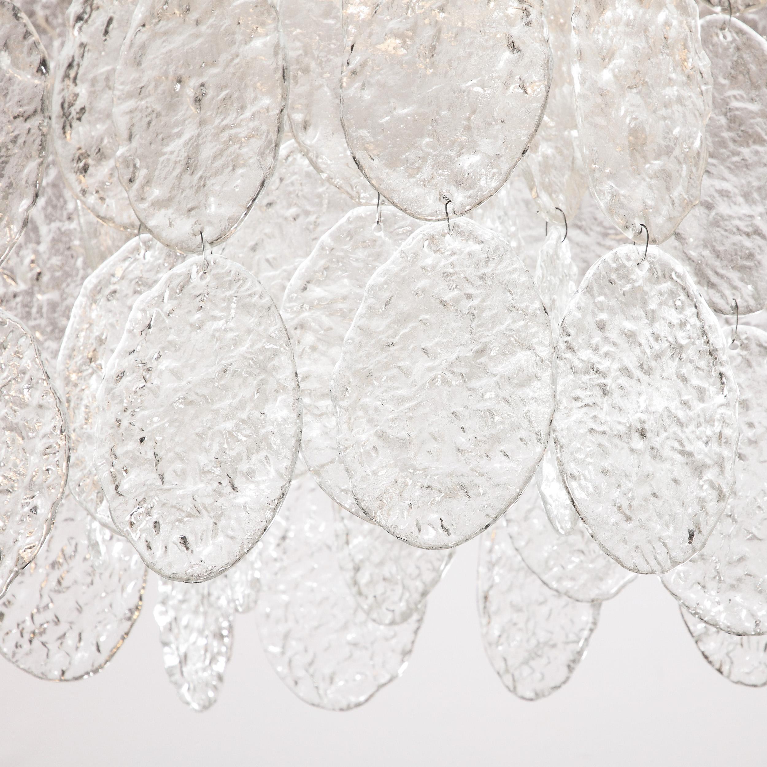 XXIe siècle et contemporain Lustre moderniste translucide et texturé en verre de Murano soufflé à la main en vente