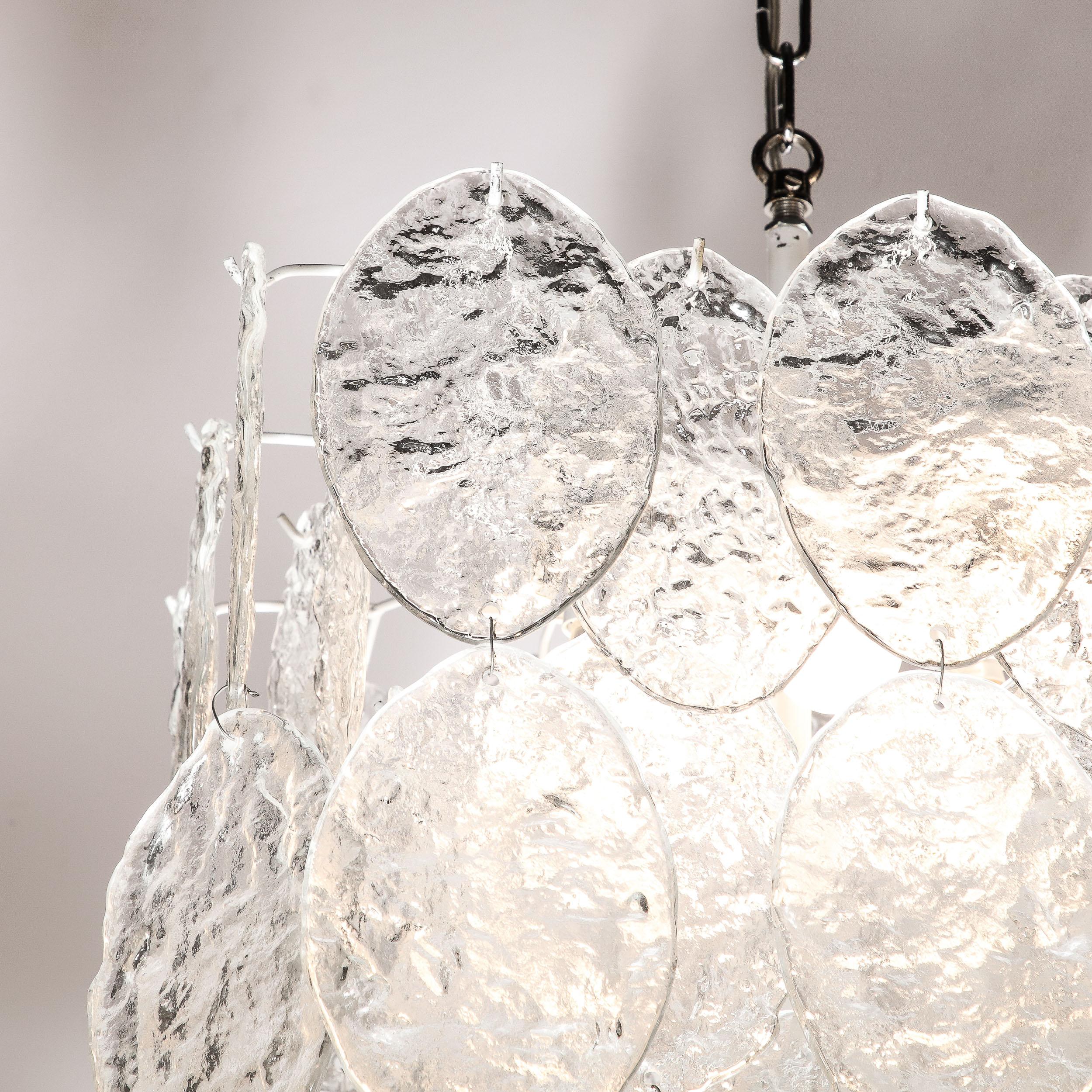 Modernistischer Kronleuchter aus mundgeblasenem Murano-Glas, durchscheinend und strukturiert  im Angebot 1