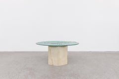 Modernist Travertine and Fossil Like Glass Table