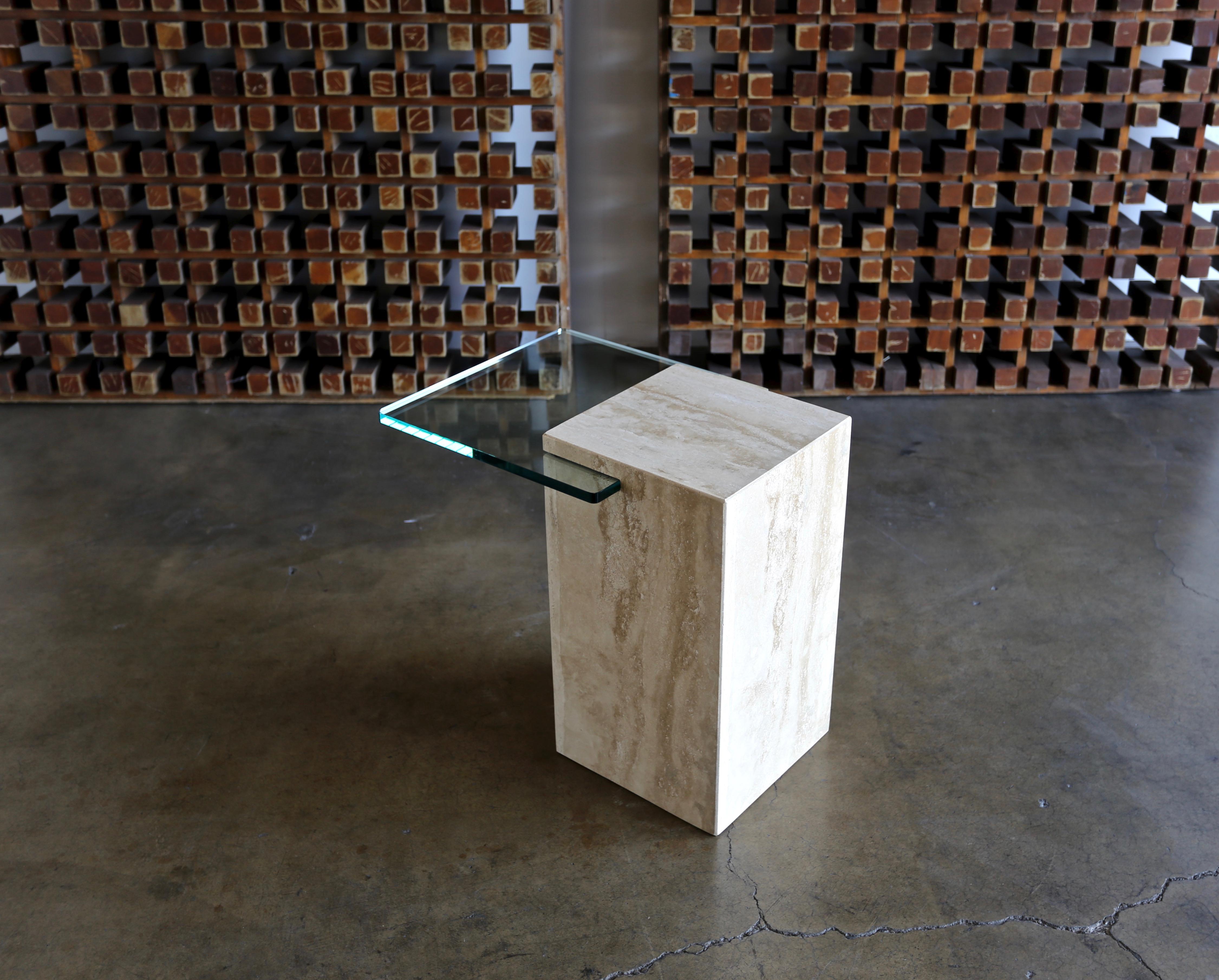 Modernist Travertine and Glass Occasional Table, 1970s 4