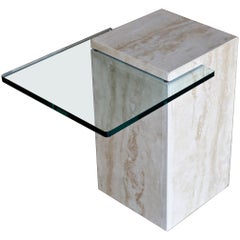 Modernist Travertine and Glass Occasional Table, 1970s